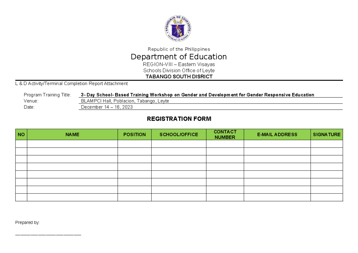 GAD-Reg-Attendance - Republic of the Philippines Department of ...