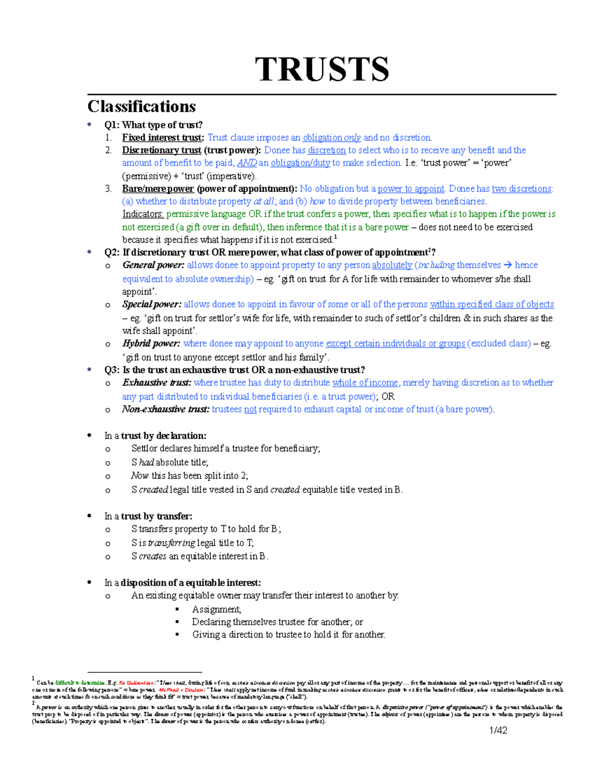 Notes TRUSTS Classifications Q1 What type of trust? 1. Fixed