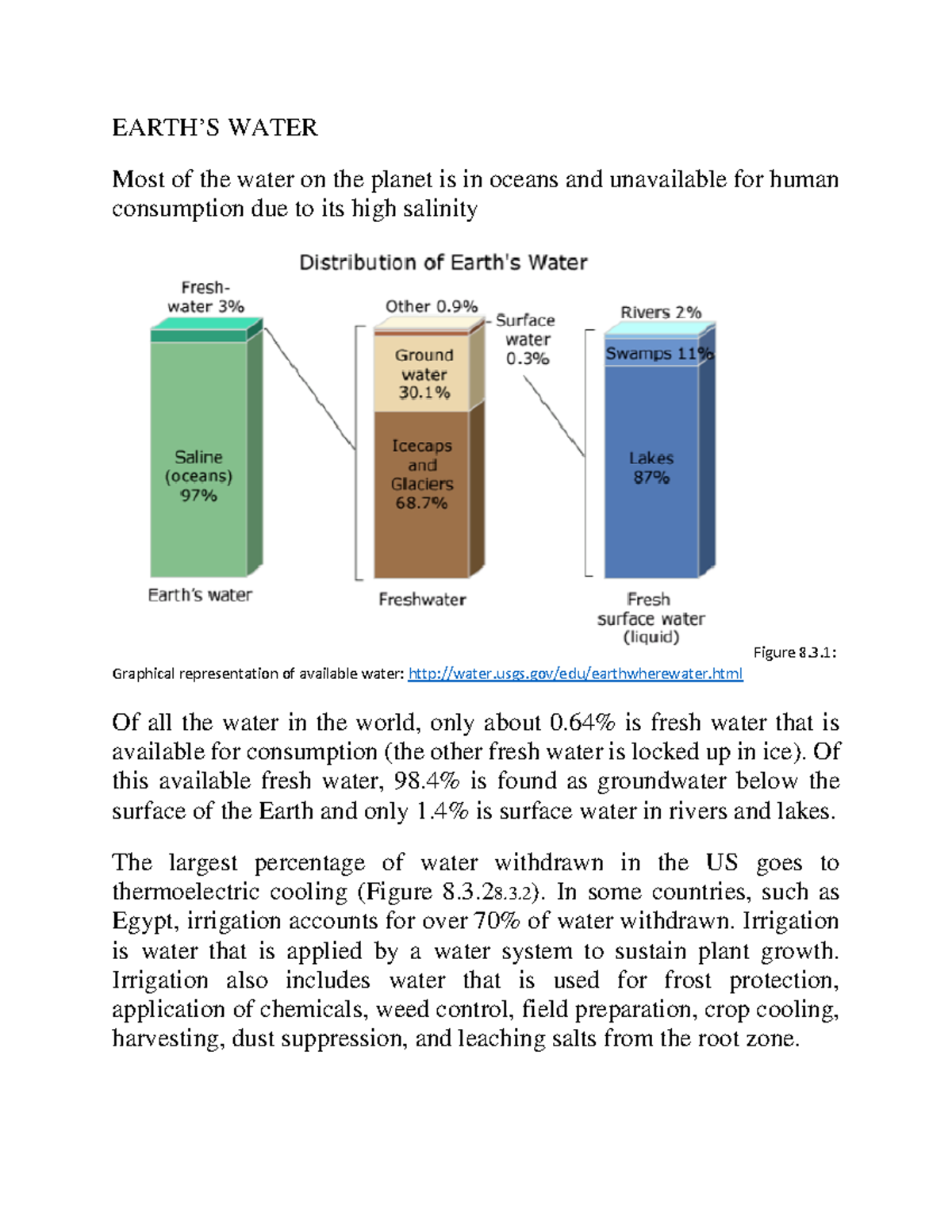 Module 2 Earth's Water EARTH’S WATER Most of the water on the