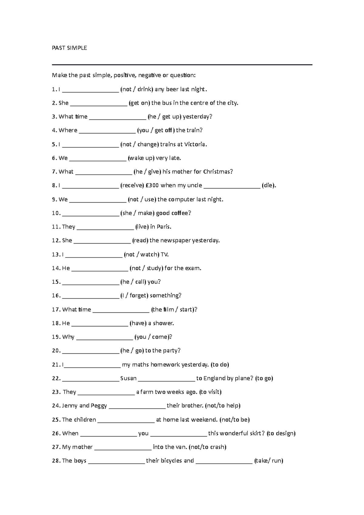 PAST Simple exercise practise. With answers - PAST SIMPLE Make the past ...