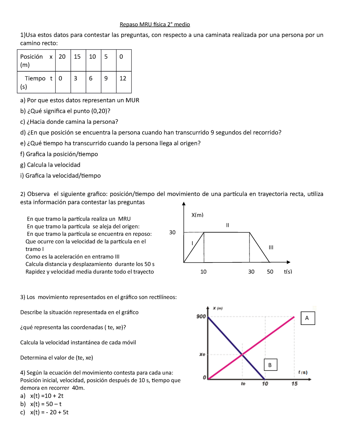 Graficos Mru 1 Cinematica Repaso Mru Física 2° Medio 1usa Estos Datos Para Contestar Las 4321