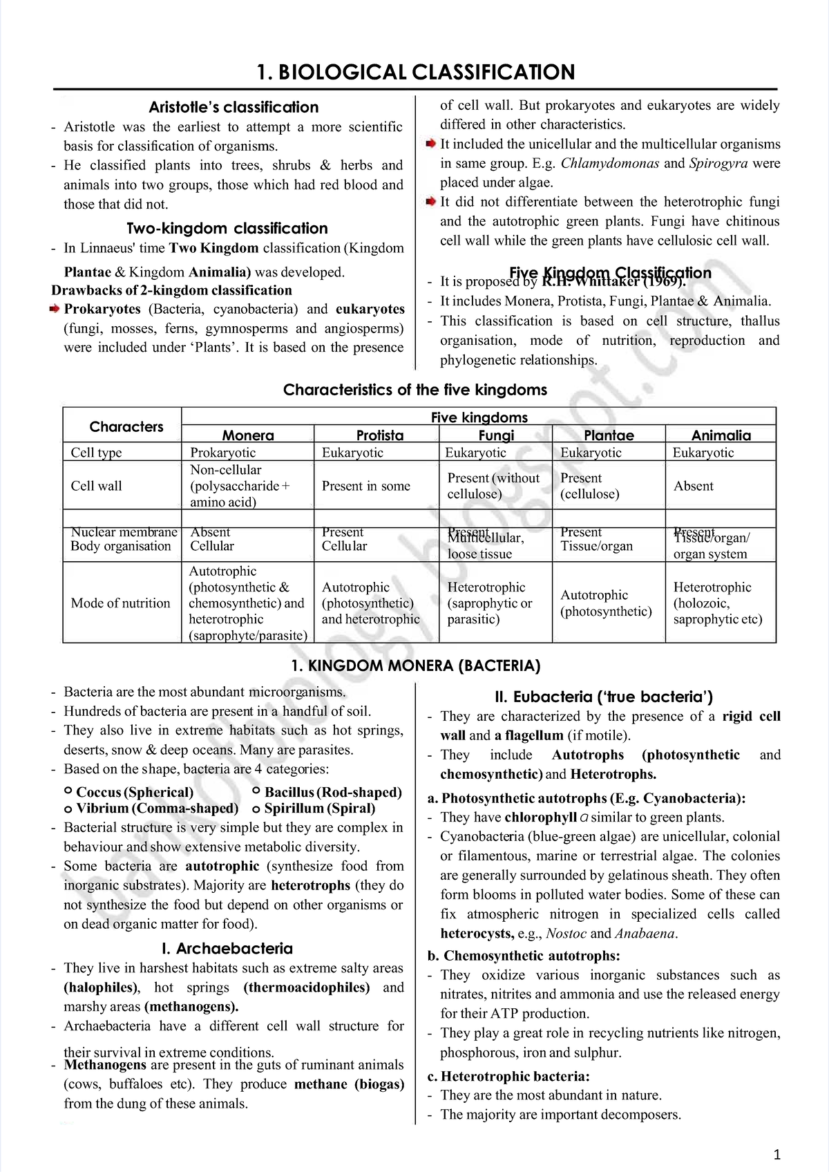 Pdf-biological-classification for biology class (my notes) - 1. B1 ...