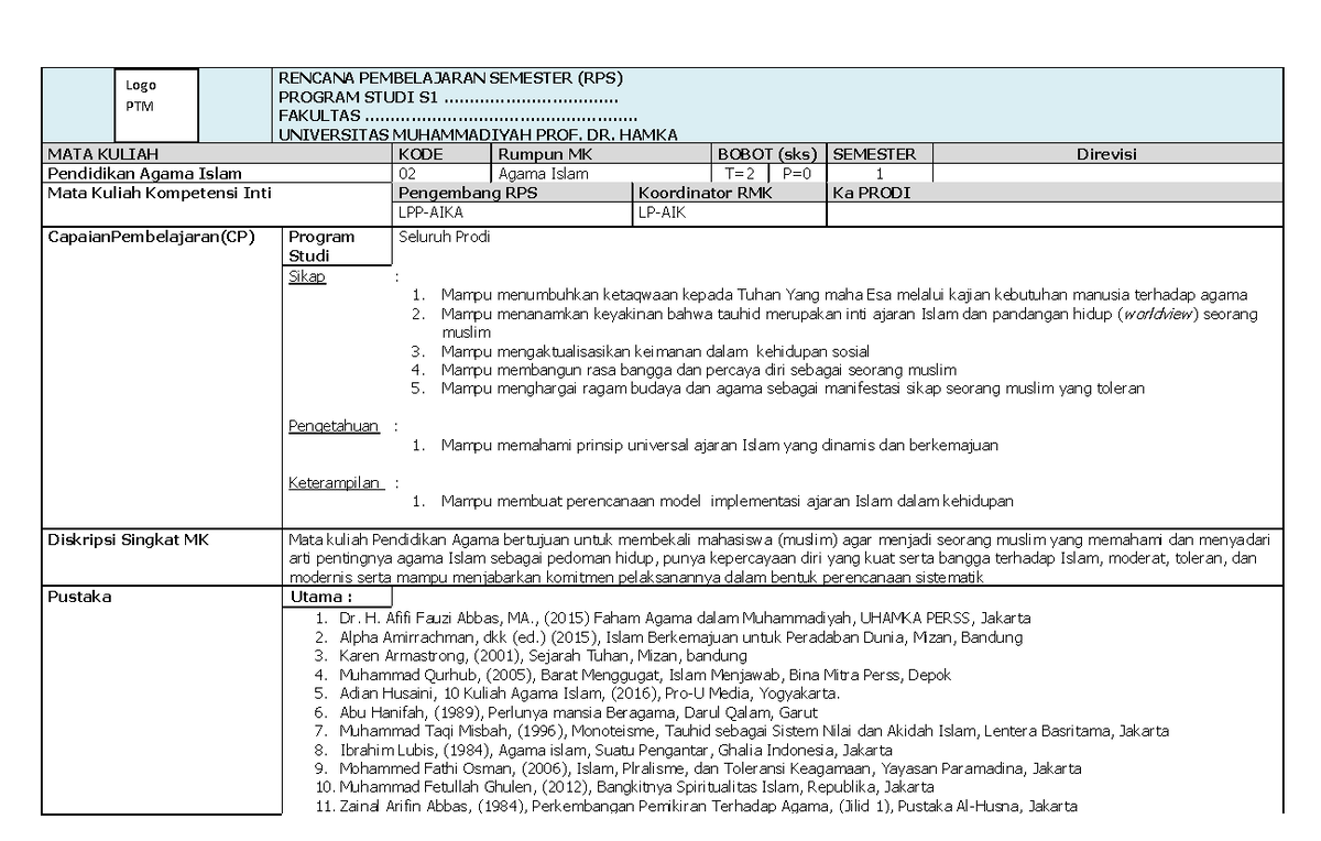 RPS Pendidikan Agama - Rancangan Pembelajaran Semester Yang Memuat ...