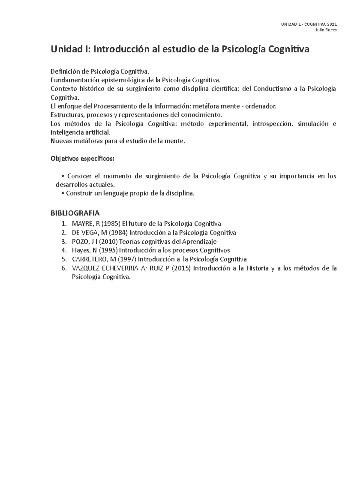 Resumen Unidad 1 - Julio Bucca Unidad I: Introducción al estudio de la ...