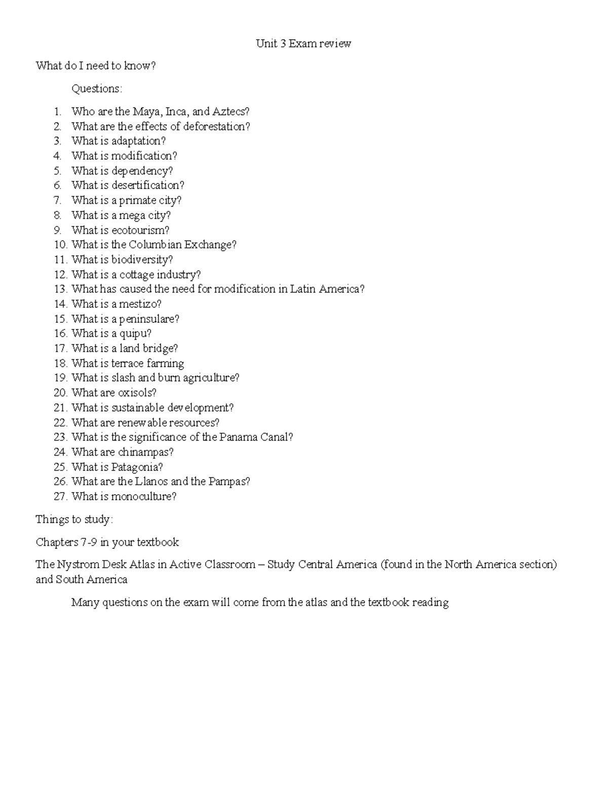 Unit+3+Review - Sib - Unit 3 Exam review What do I need to know ...