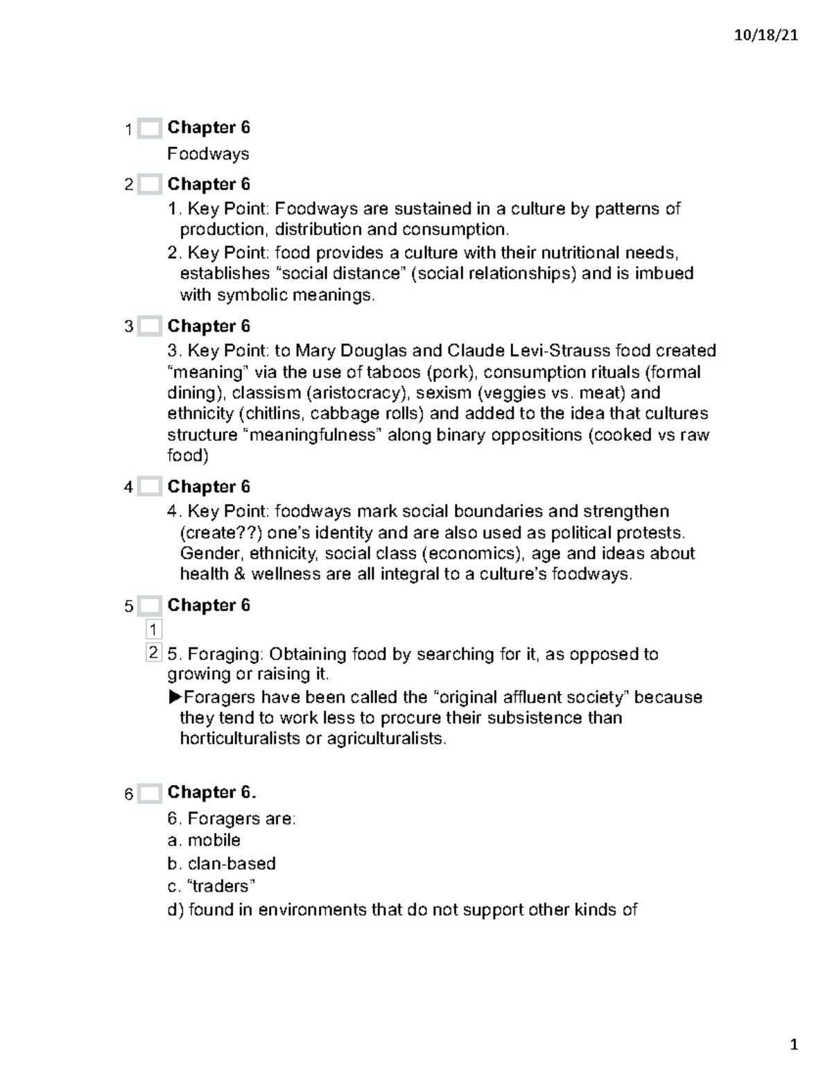 Chap6 Foodways lecture notes - 10/18/ 1 Chapter 6 Foodways Chapter 6 ...