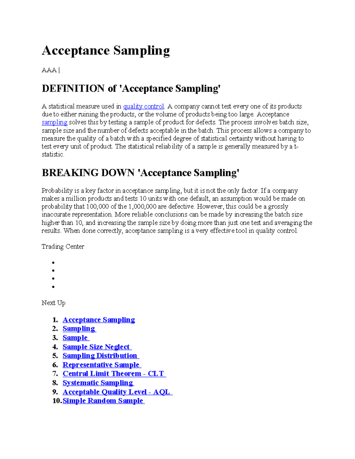 Acceptance Samplin in Quality control Acceptance Sampling AAA