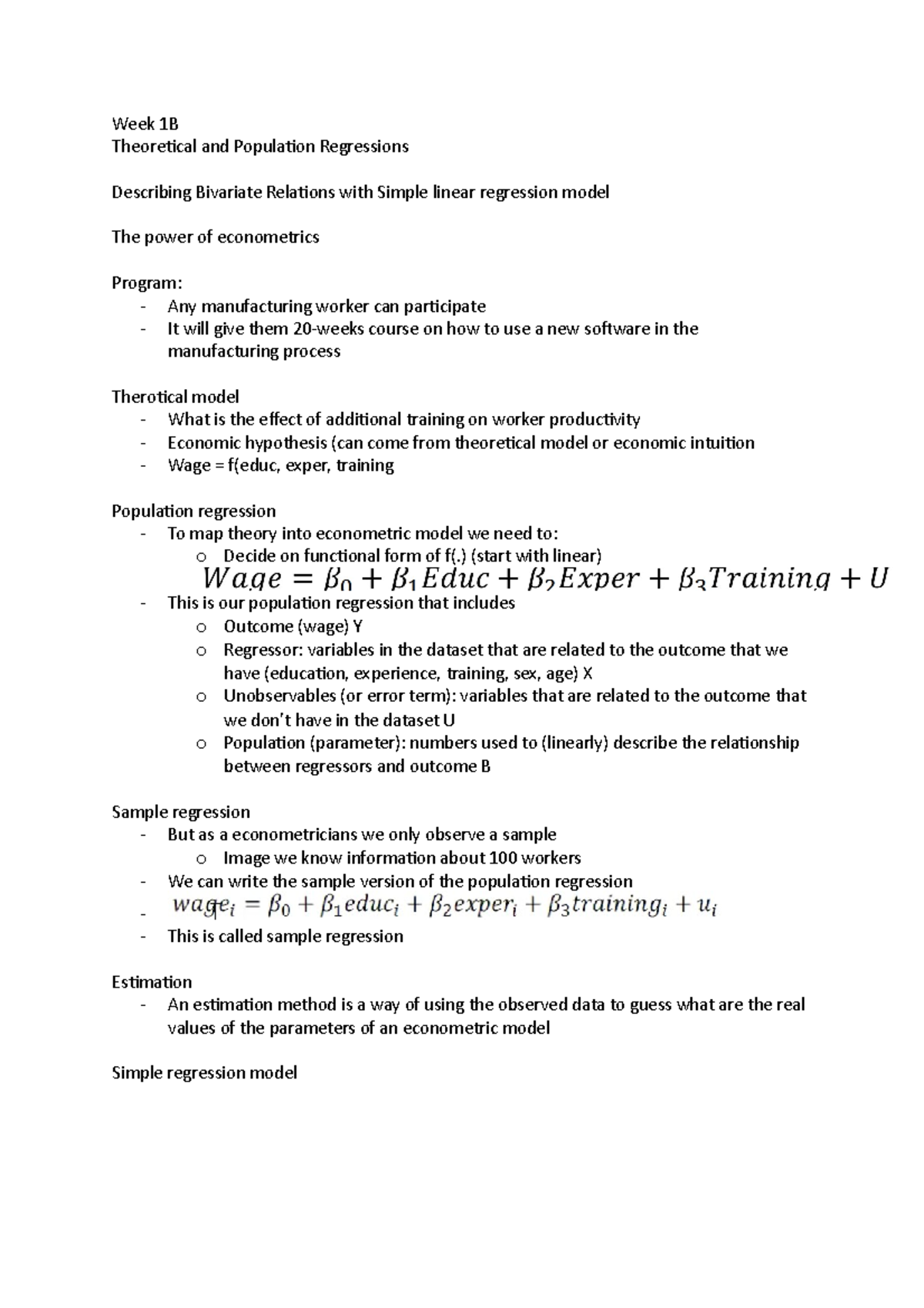 Week 1B - Week 1B Lecture notes - Week 1B Theoretical and Population ...