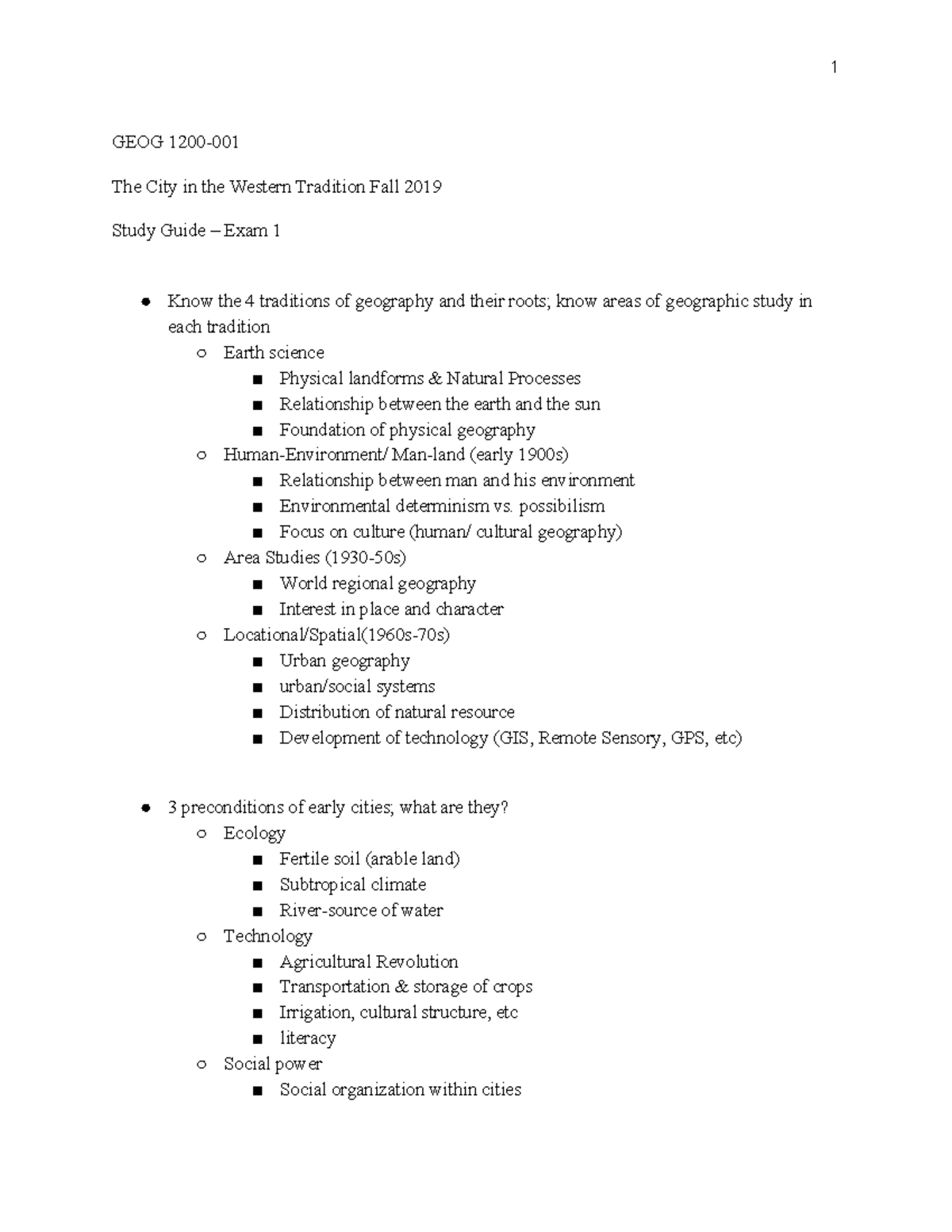 GEOG Exam 1 Study Guide - GEOG 1200- The City in the Western Tradition ...