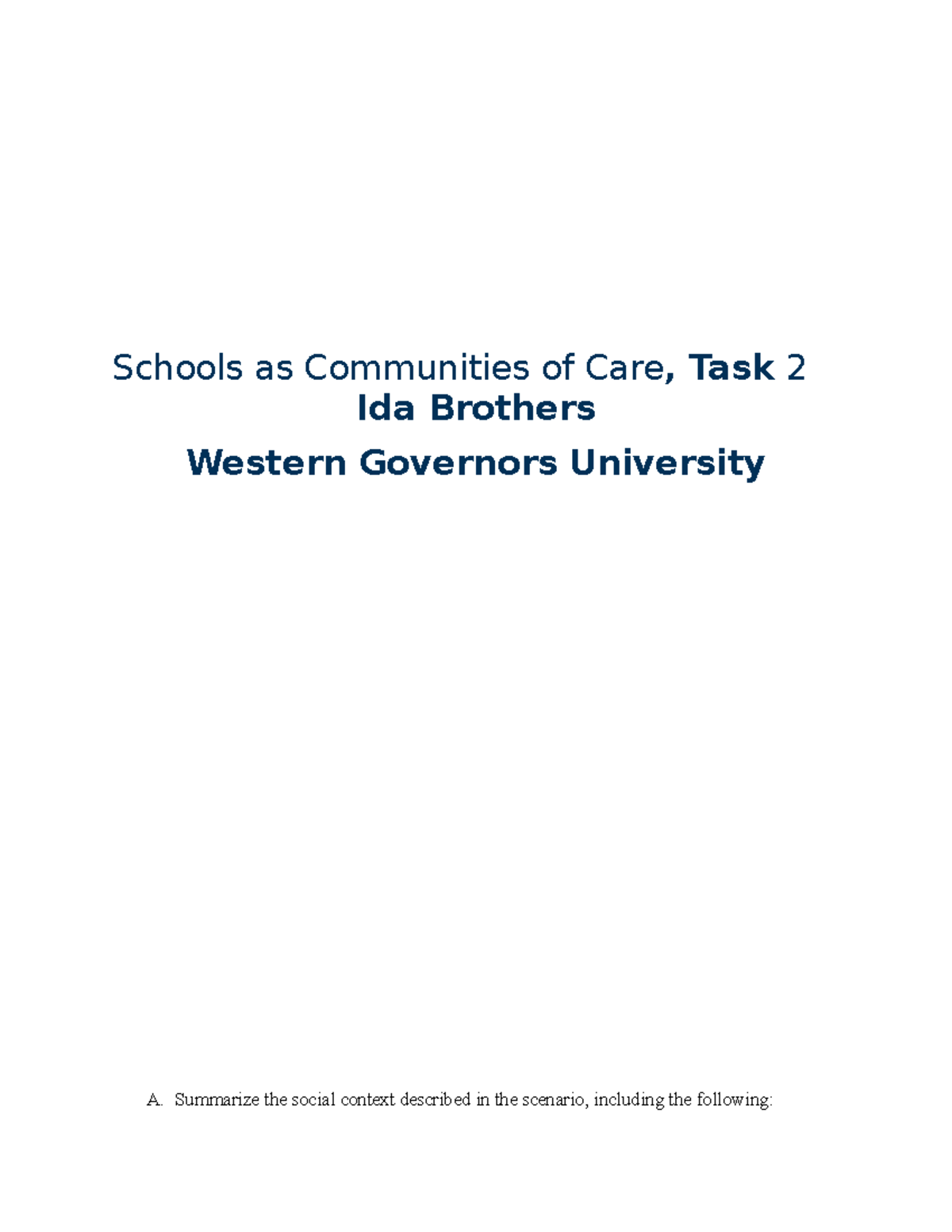 Wgu School As A Community Of Care Task 1 - ywdu0fa
