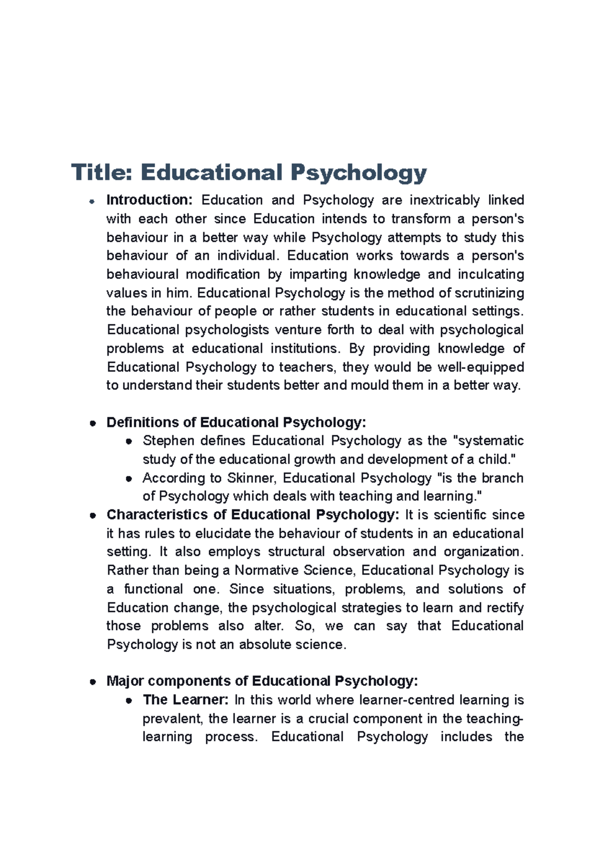 Psychology-educational-psychology - Title: Educational Psychology ...