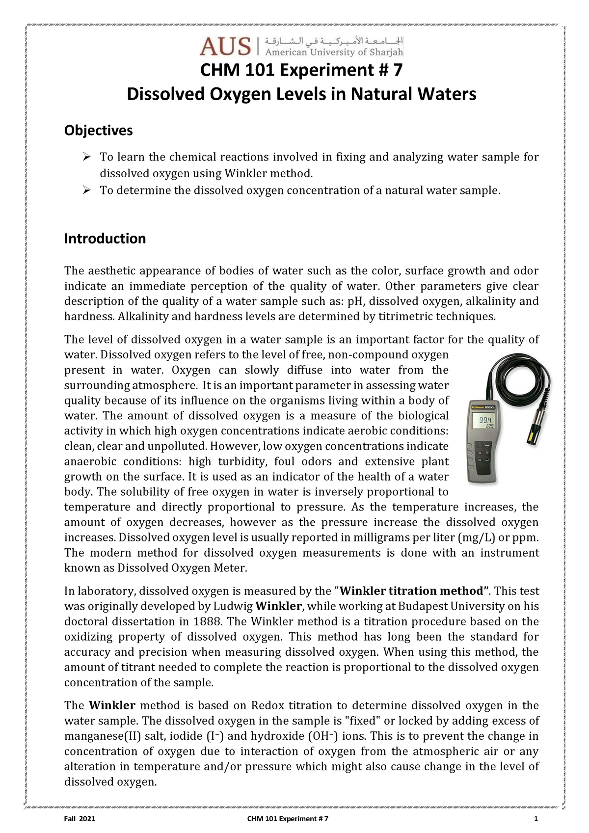 dissolved oxygen experiment conclusion