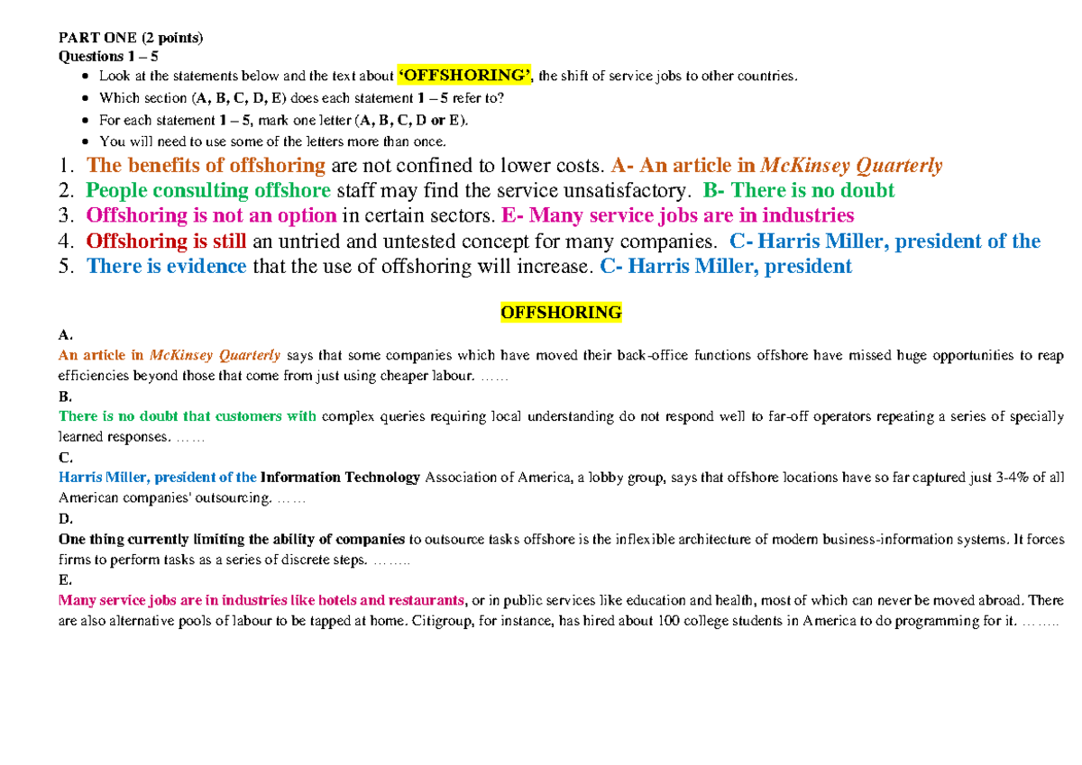 MID 2022-2023 5.2 KEY (2) IN - PART ONE (2 points) Questions 1 – 5 Look ...