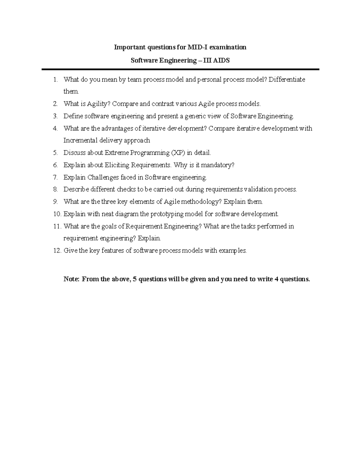 Important Questions FOR MID-1 SE AIDS - Important questions for MID-I ...