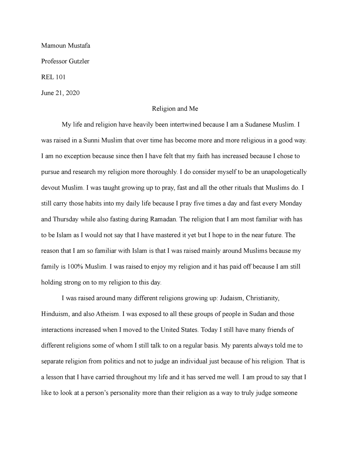 essay about religion introduction