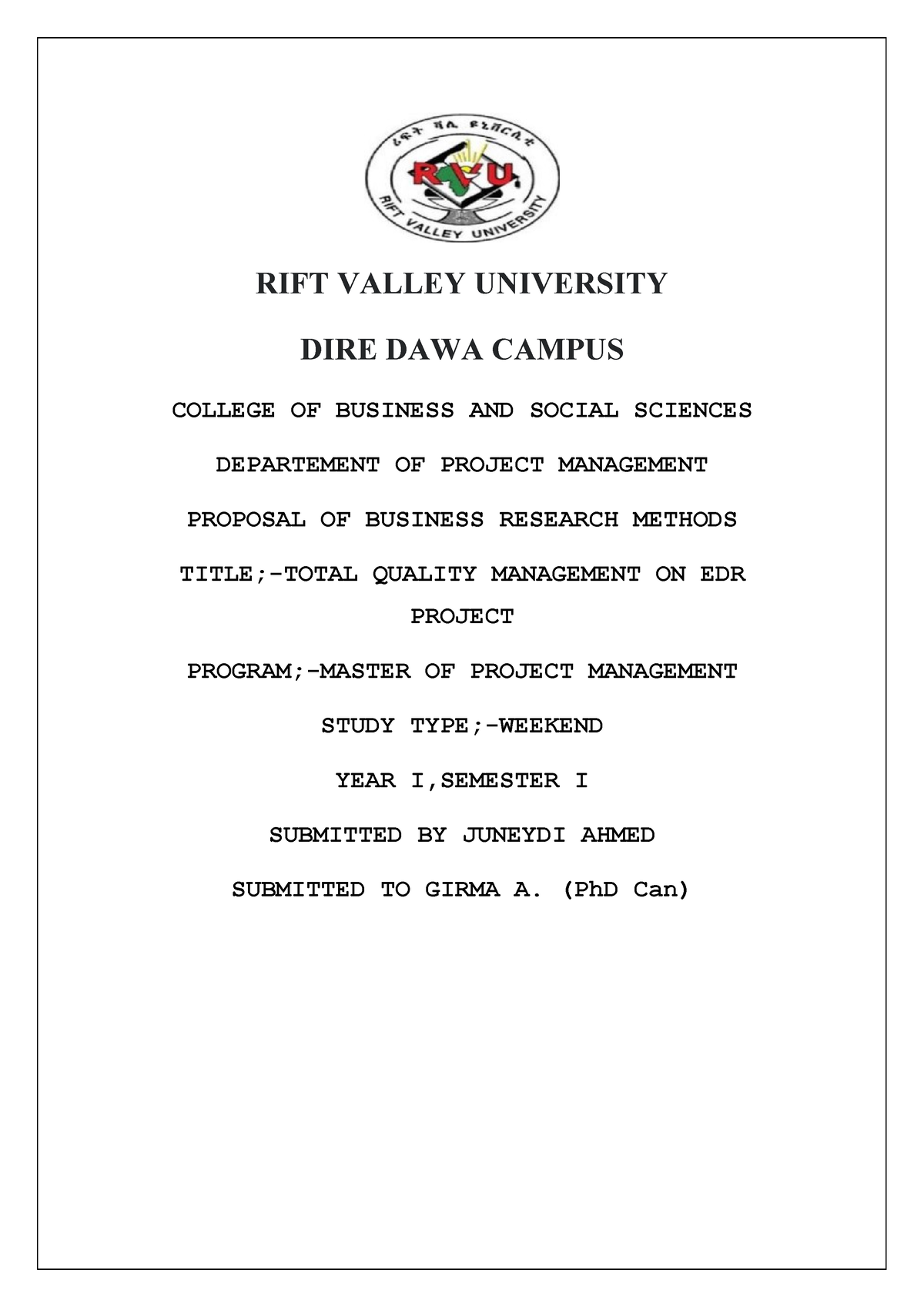 rift valley university research proposal pdf