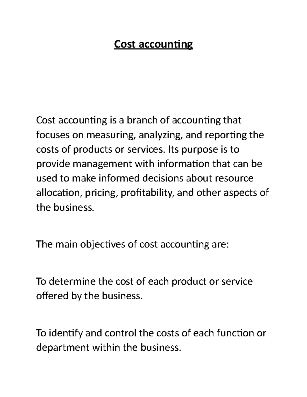 Cost accounting Cost accounting Cost accounting is a branch of