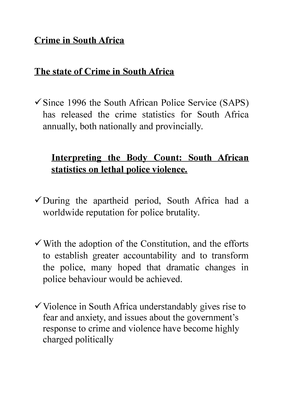 causes of crime in south africa essay