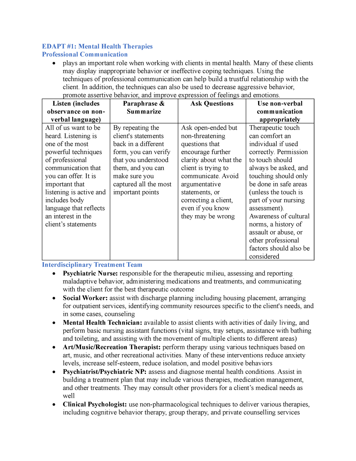 NR326 Week 3 Edapt - Lecture - EDAPT #1: Mental Health Therapies ...