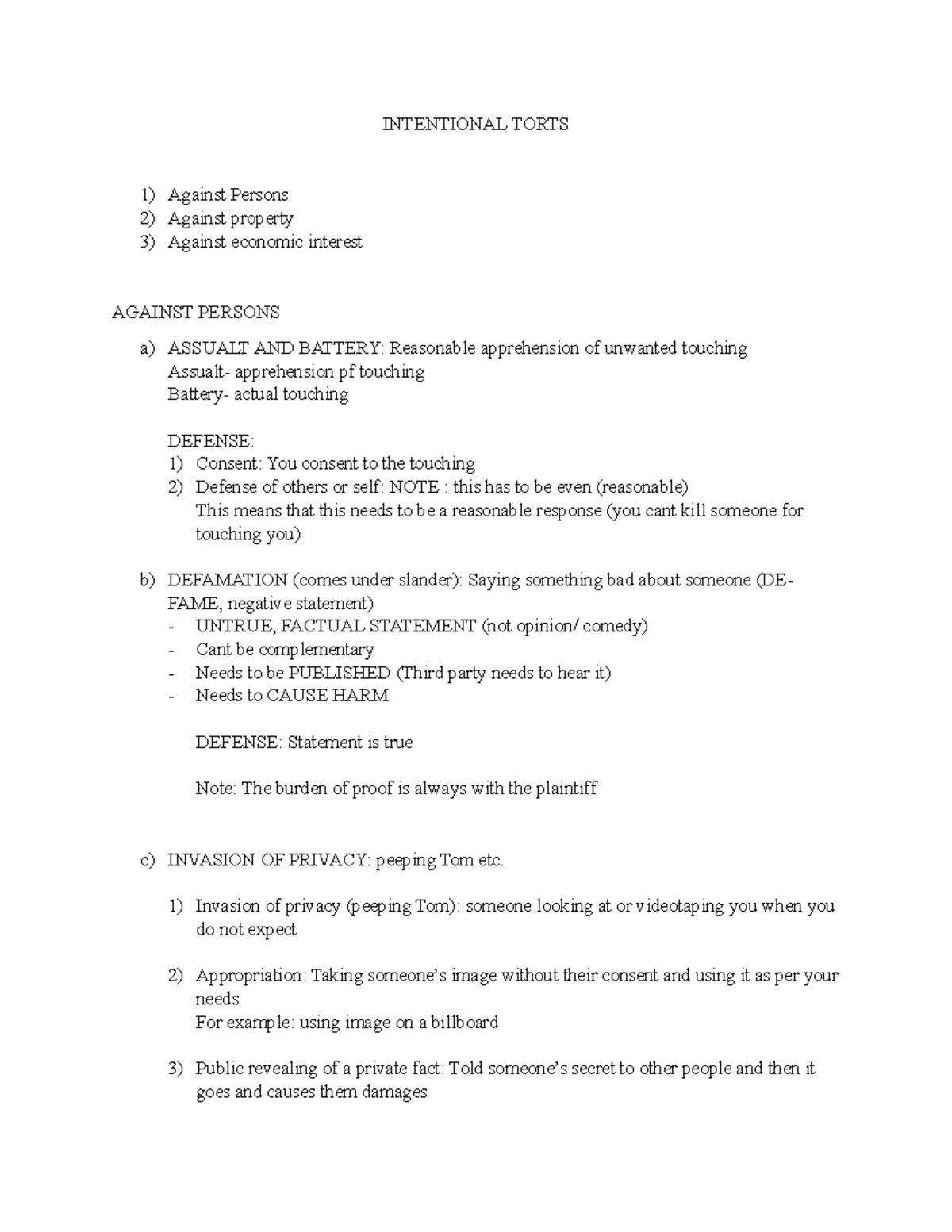Intentional Torts - Instructor: Allisson Burdette - INTENTIONAL TORTS ...
