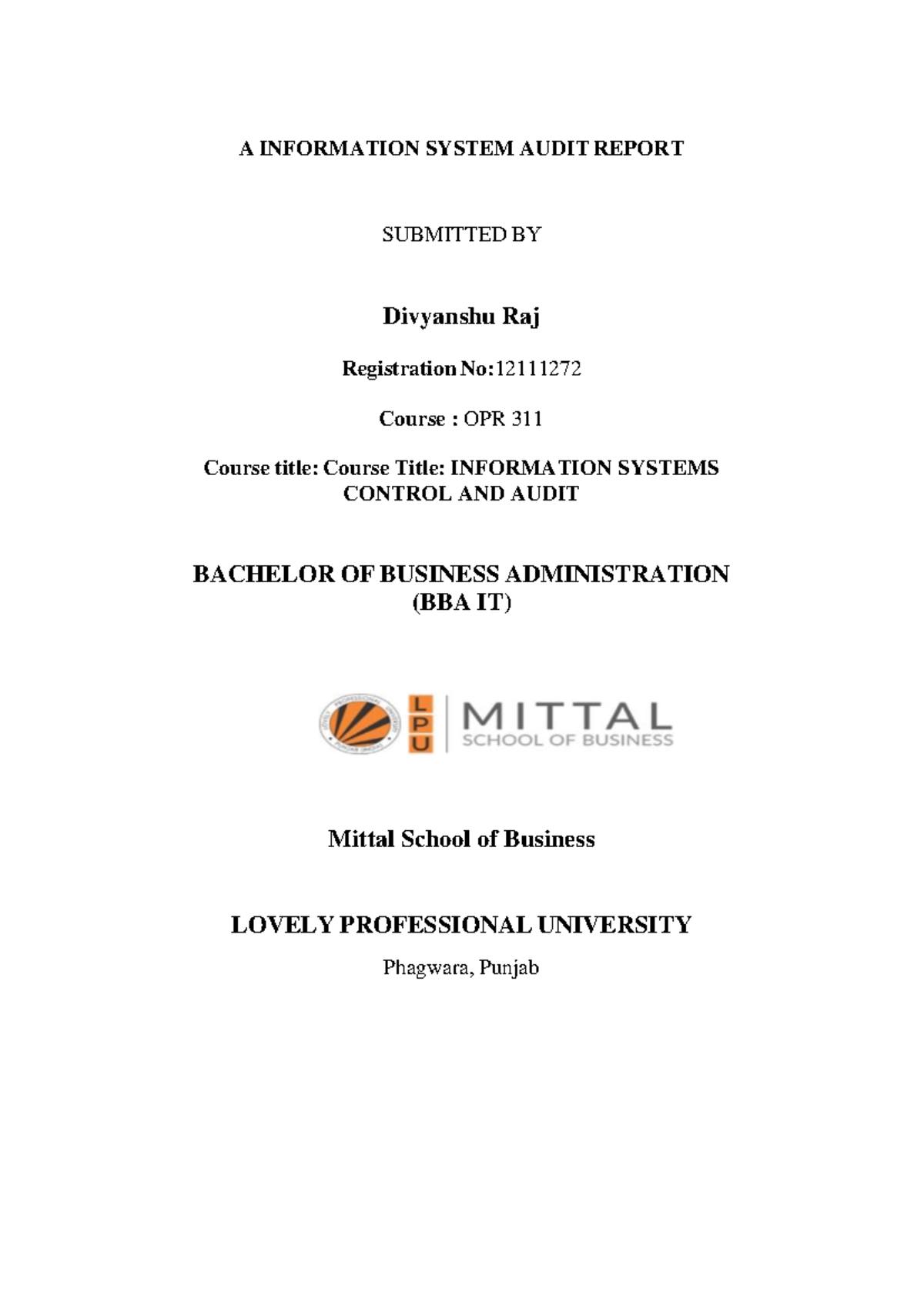 A Information System Audit Report - A INFORMATION SYSTEM AUDIT REPORT ...