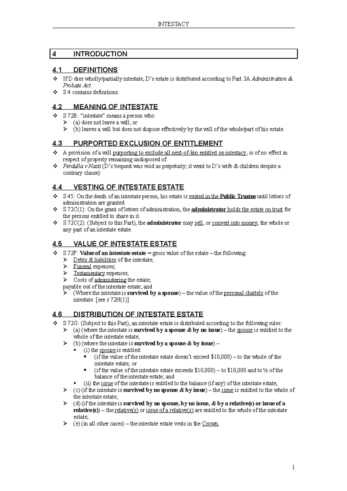 Definitions AND Intestate - 4 INTRODUCTION 4 DEFINITIONS If D dies ...