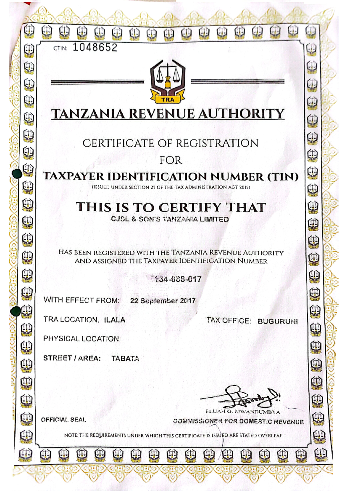 Cam Scanner 02-01-2024 10 - CTIN: 1048652 TRA TANZANIA REVENUE ...