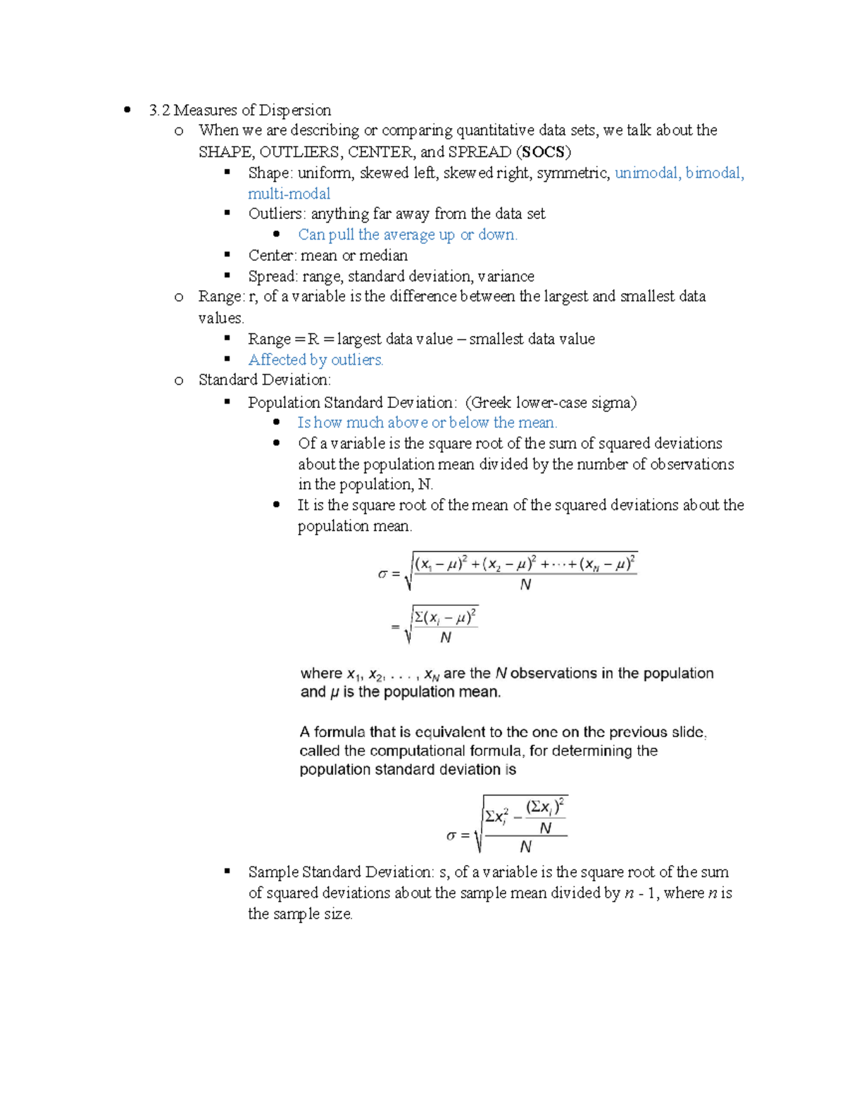 MAT 120 Section 3.2 - 3 Measures of Dispersion o When we are describing ...