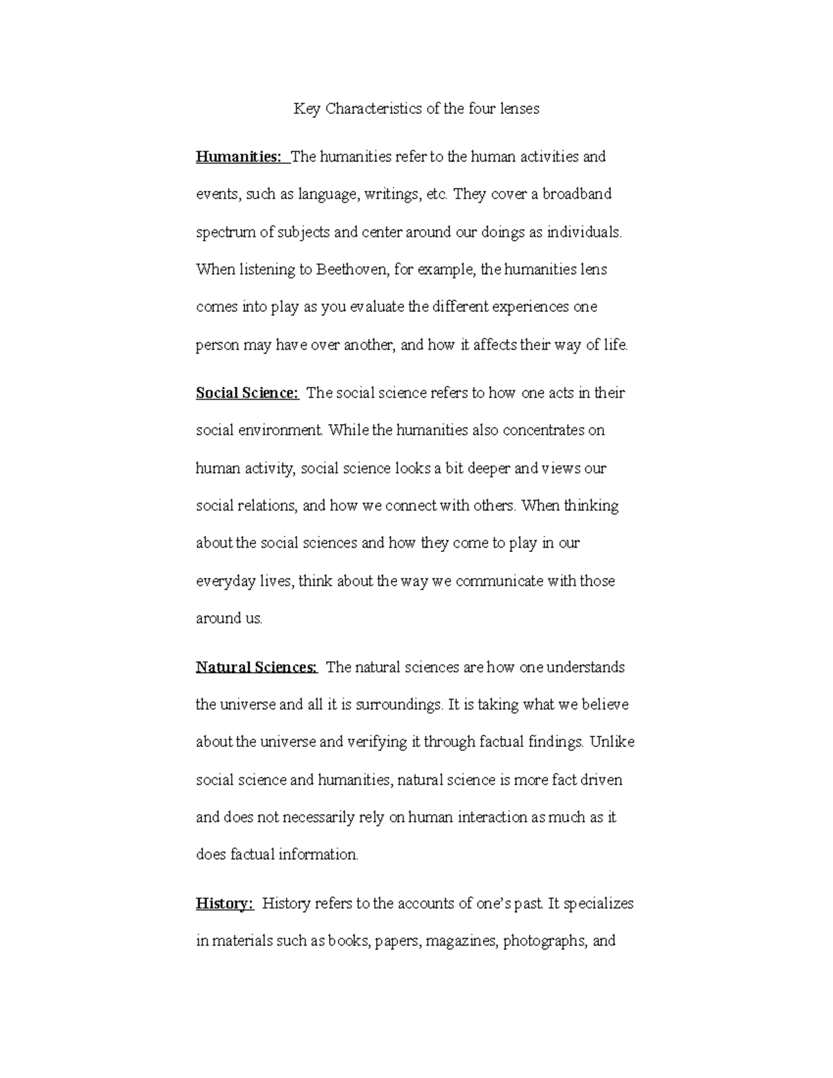 3 1 Short Answer 2 Key Characteristics Of The Four Lenses Humanities 