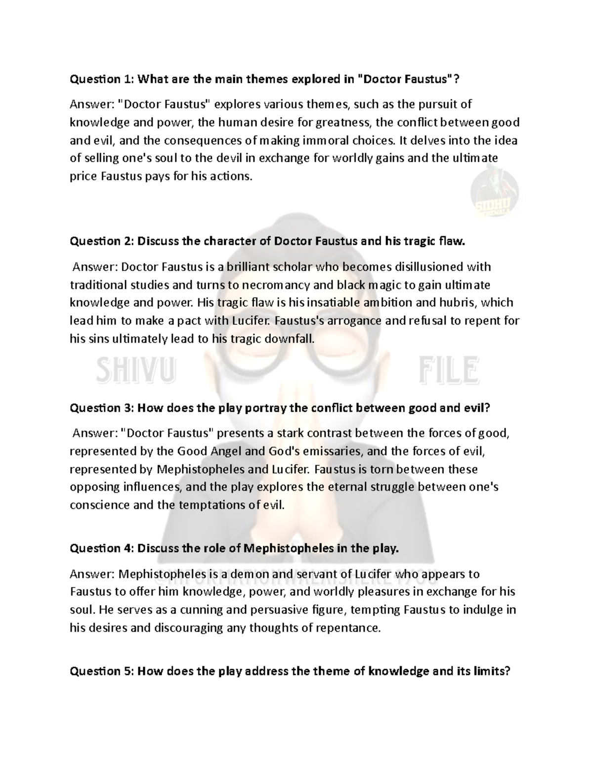 Dr. Faustus Imp. Ques. Shivu Question 1 What are the main themes