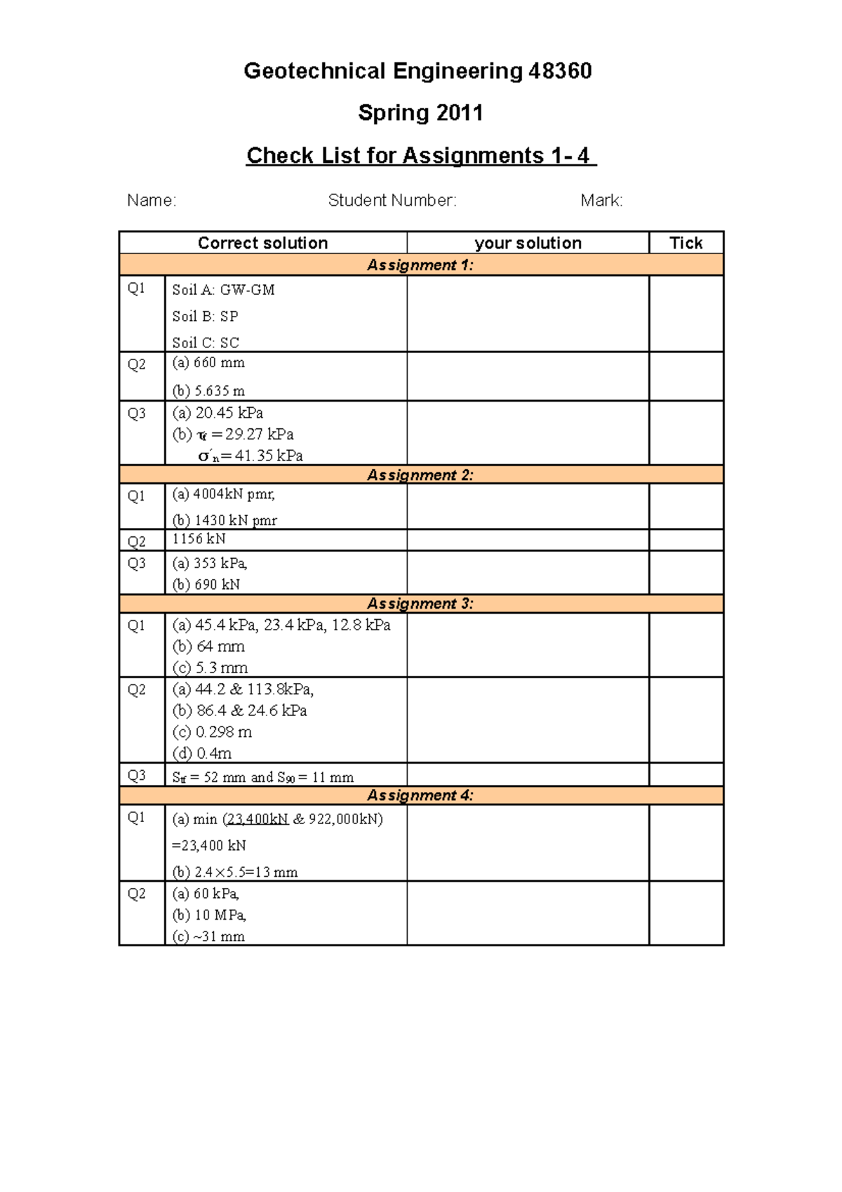 Assignments 1-4 check list 2011 s - Geotechnical Engineering 48360 ...