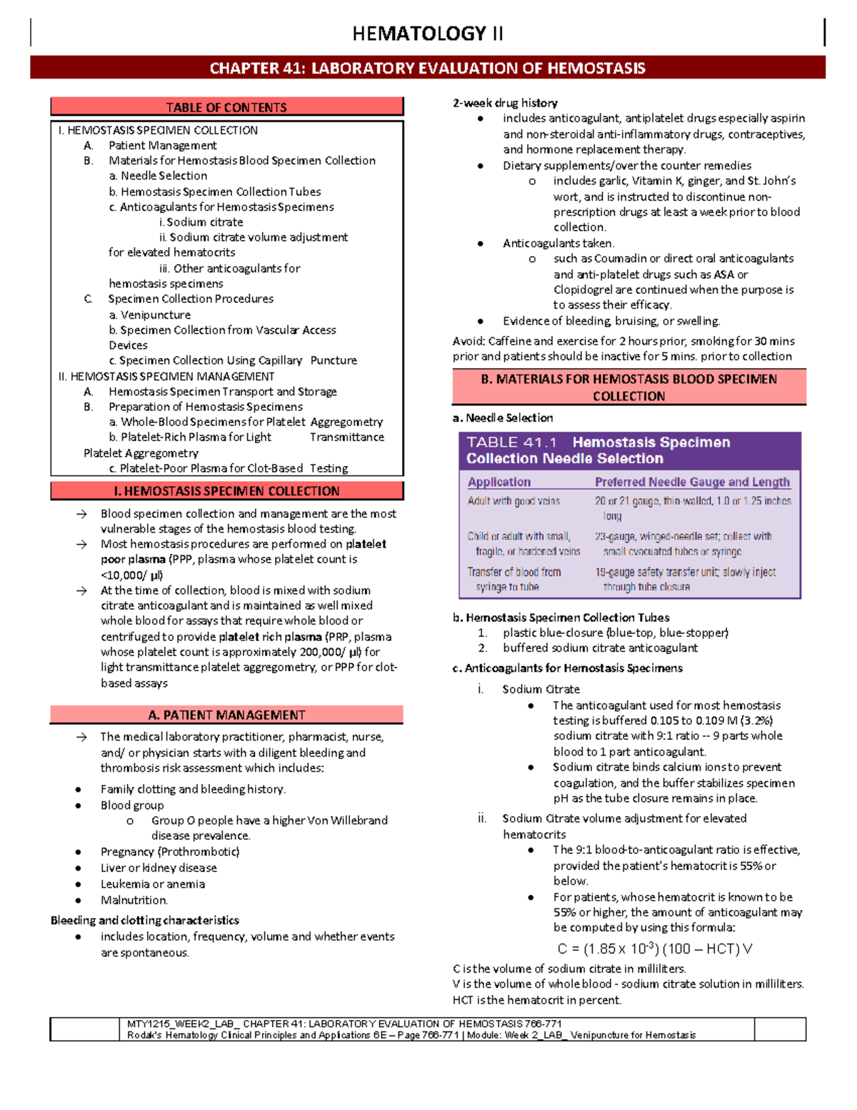 Hematology - Laboratory - Week 2 - MTY1215_WEEK2_LAB_ CHAPTER 41 ...