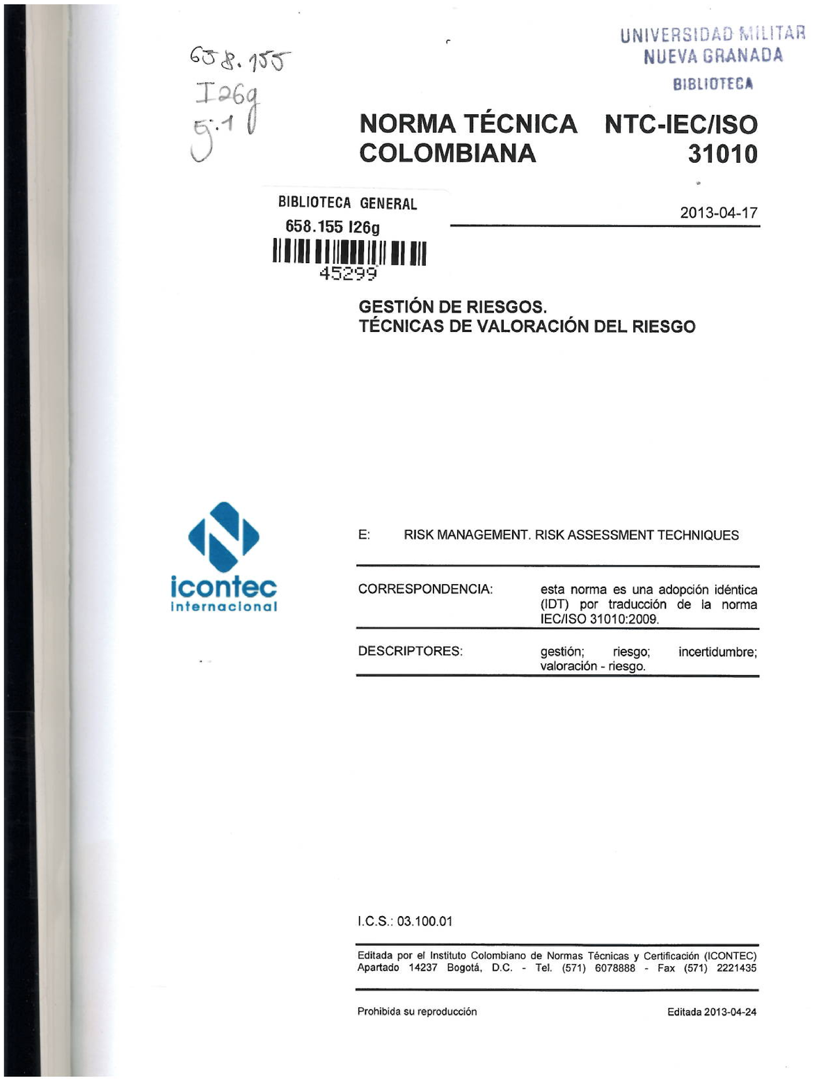 ISO 31010 - Metodologías De Evaluación De Riesgos - Gestion Del Riesgo ...