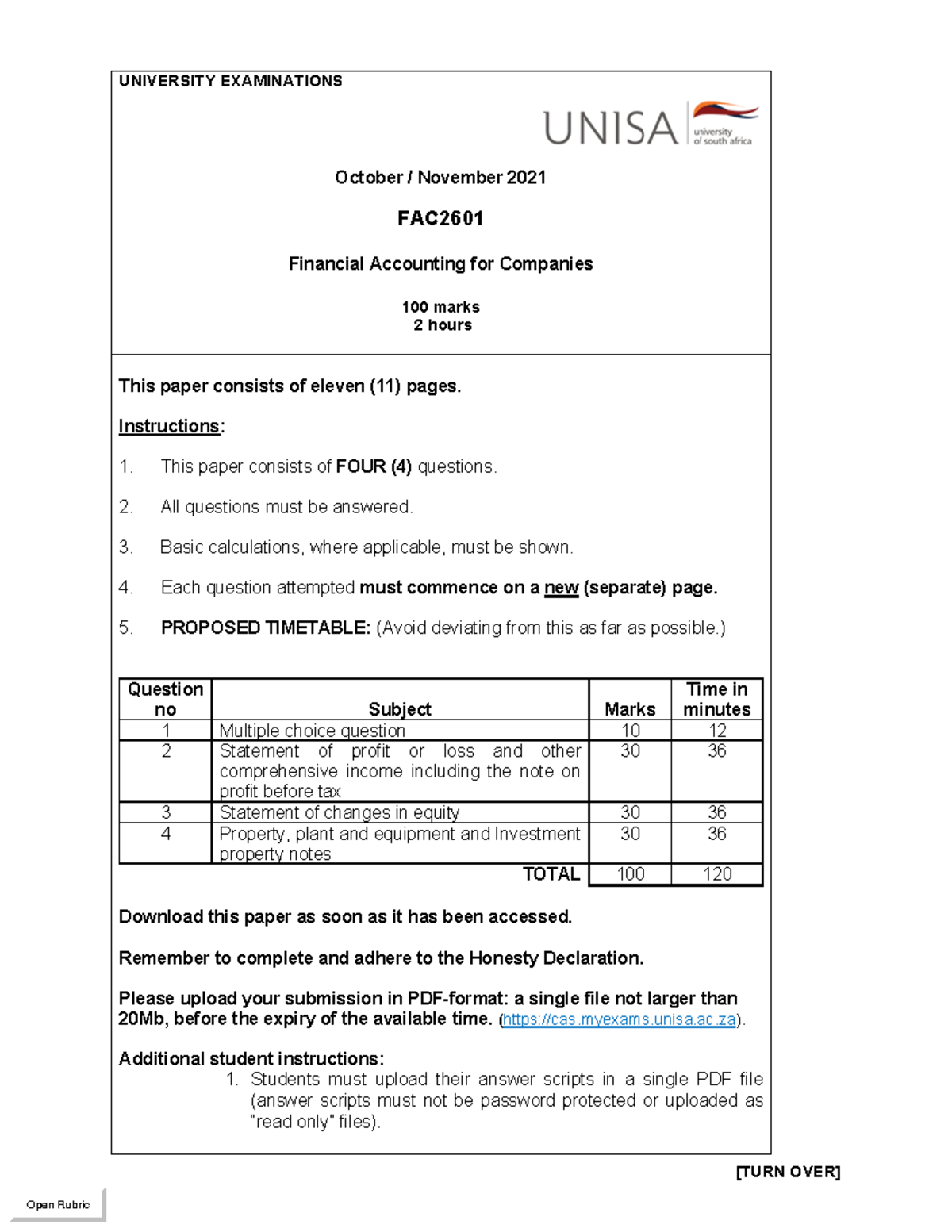 FAC2601 - October 2021 - Examination - [TURN OVER] UNIVERSITY ...