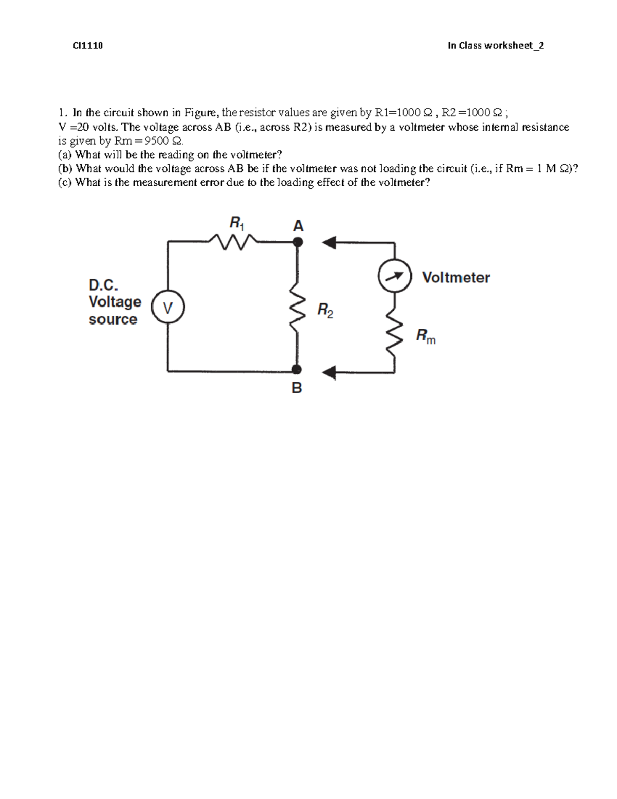 In Class work Sheet 2 CI1110 In Class worksheet_ In the circuit shown