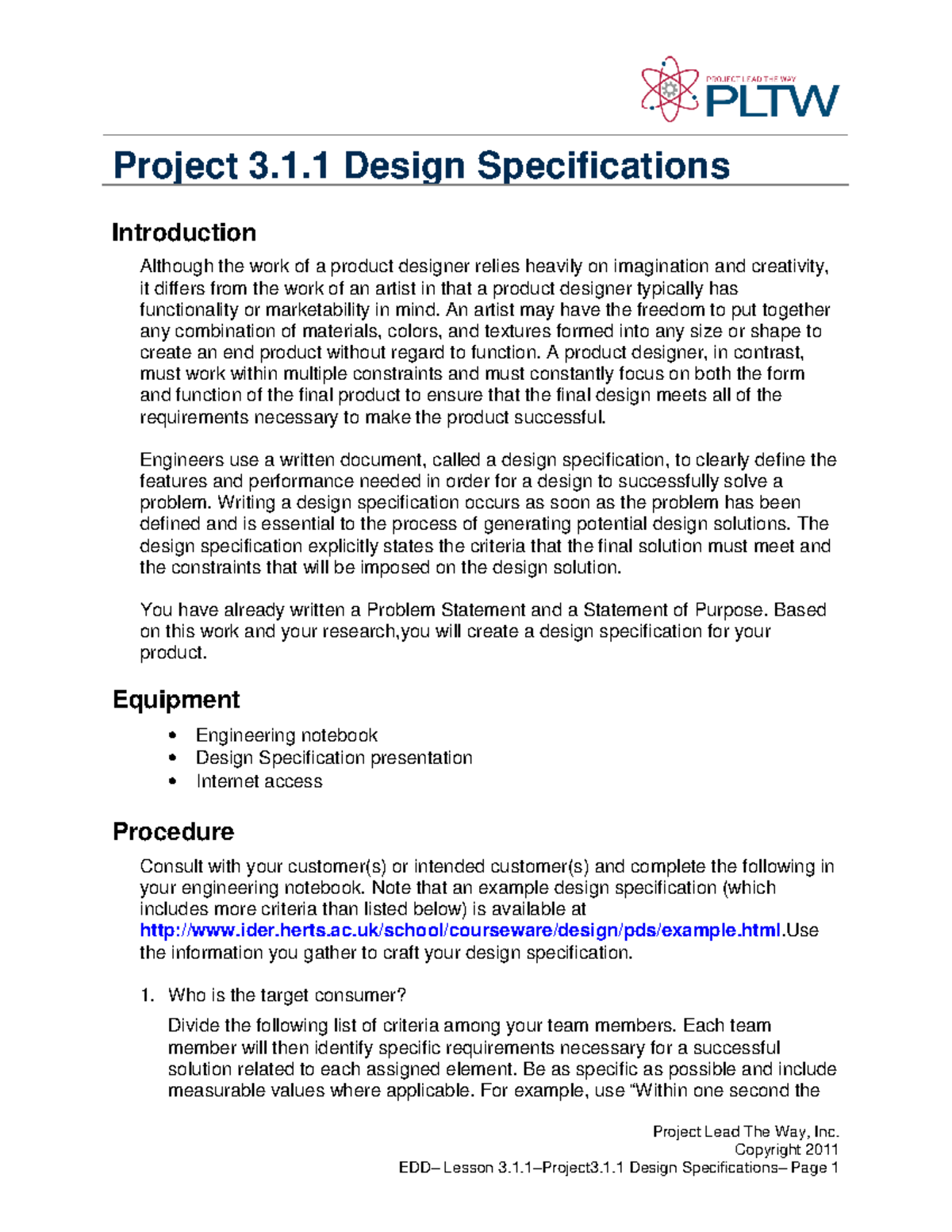 design-specifications-project-lead-the-way-inc-copyright-2011-edd