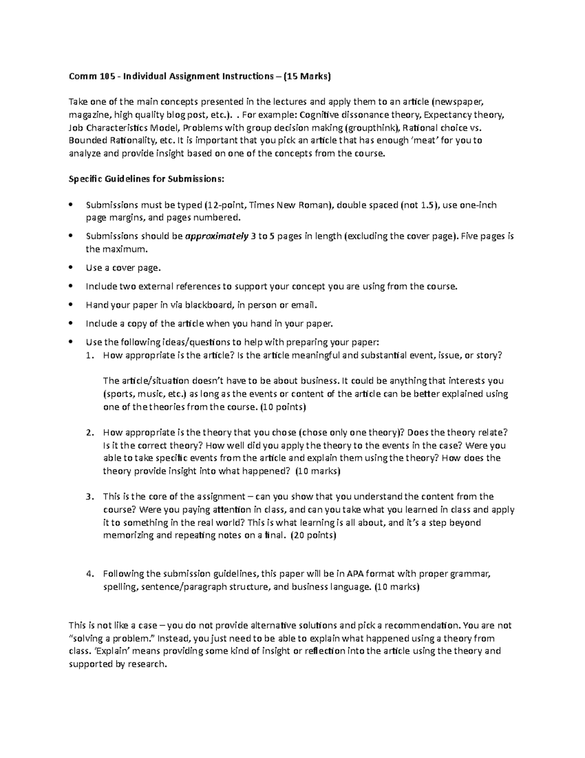 COMM 105.3 - Individual Assignment Instructions Winter 2019 - StuDocu