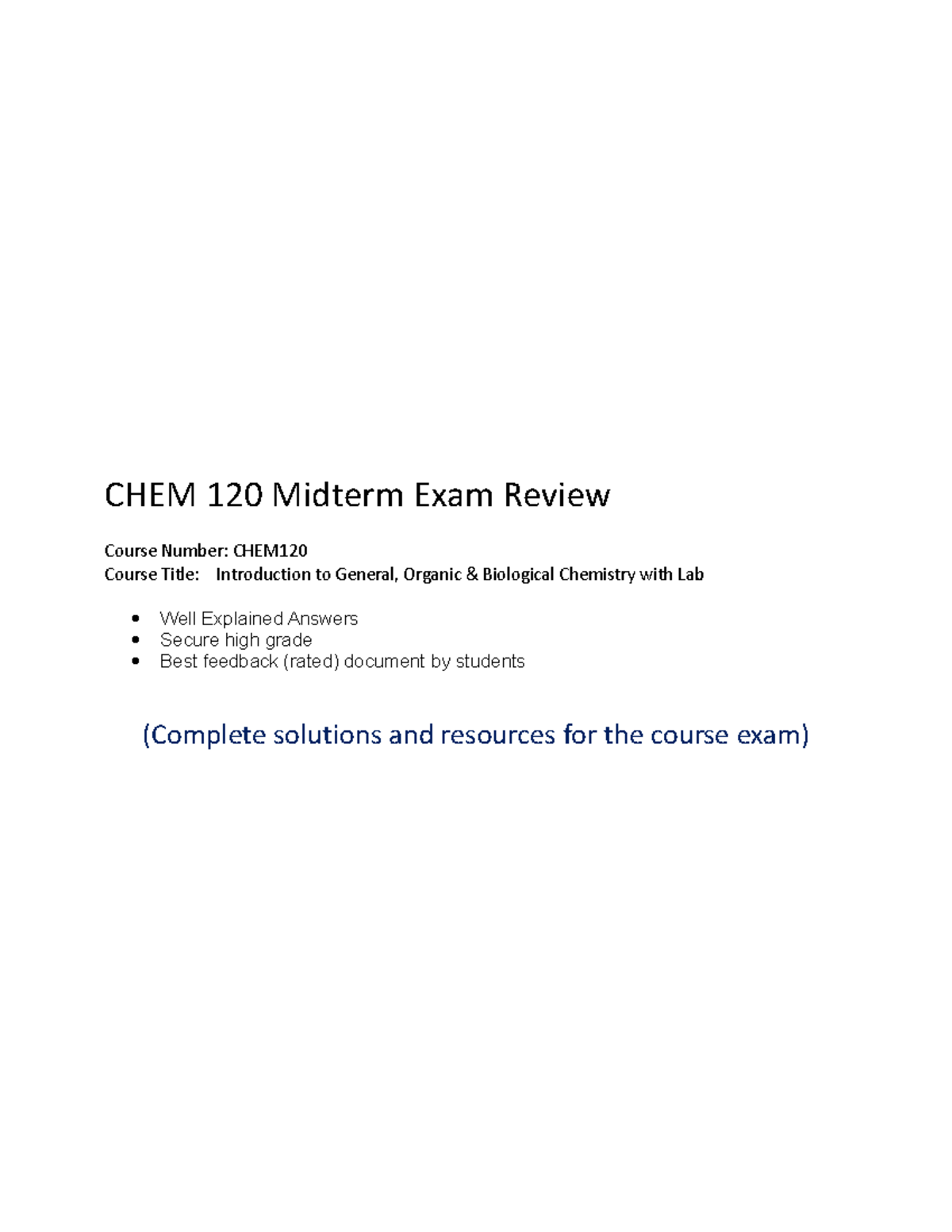 CHEM 120 Midterm Review - CHEM-120 - Chamberlain University - Studocu