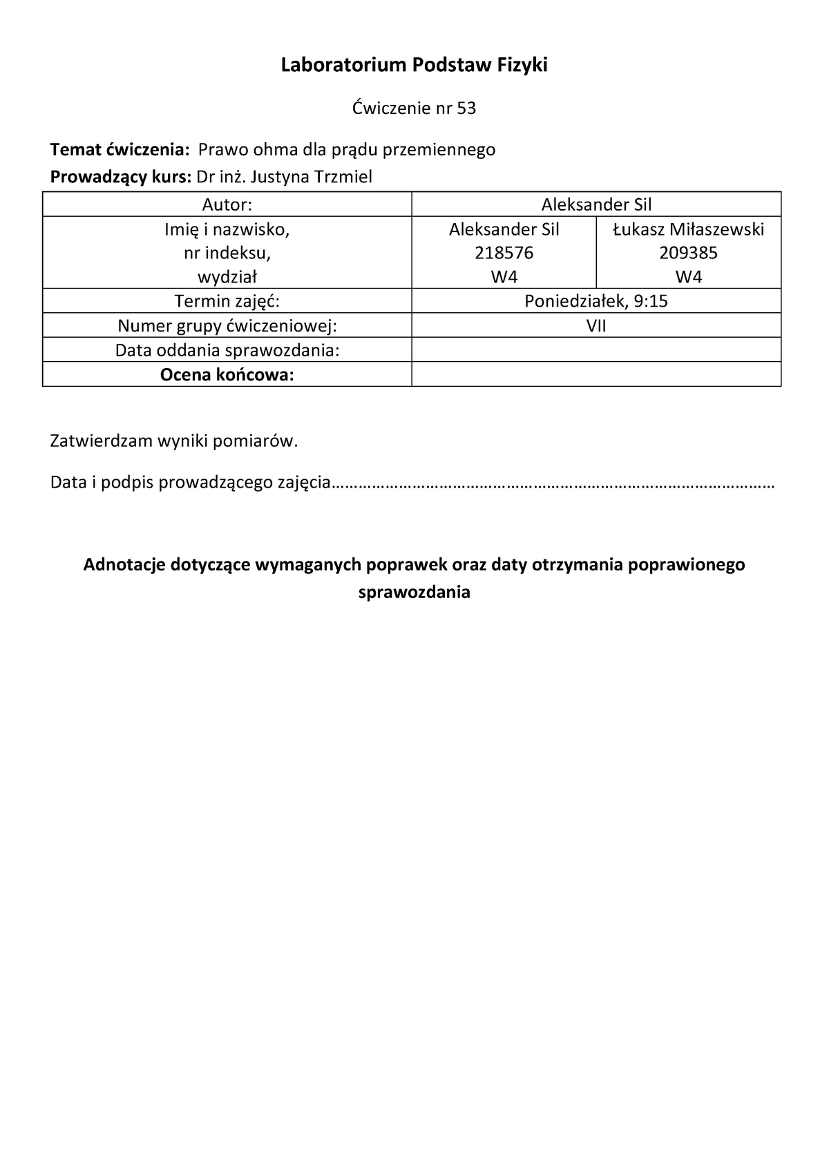 Sprawozdanie Fiz 3.1 Ćw 53 - Laboratorium Podstaw Fizyki Ćwiczenie Nr ...