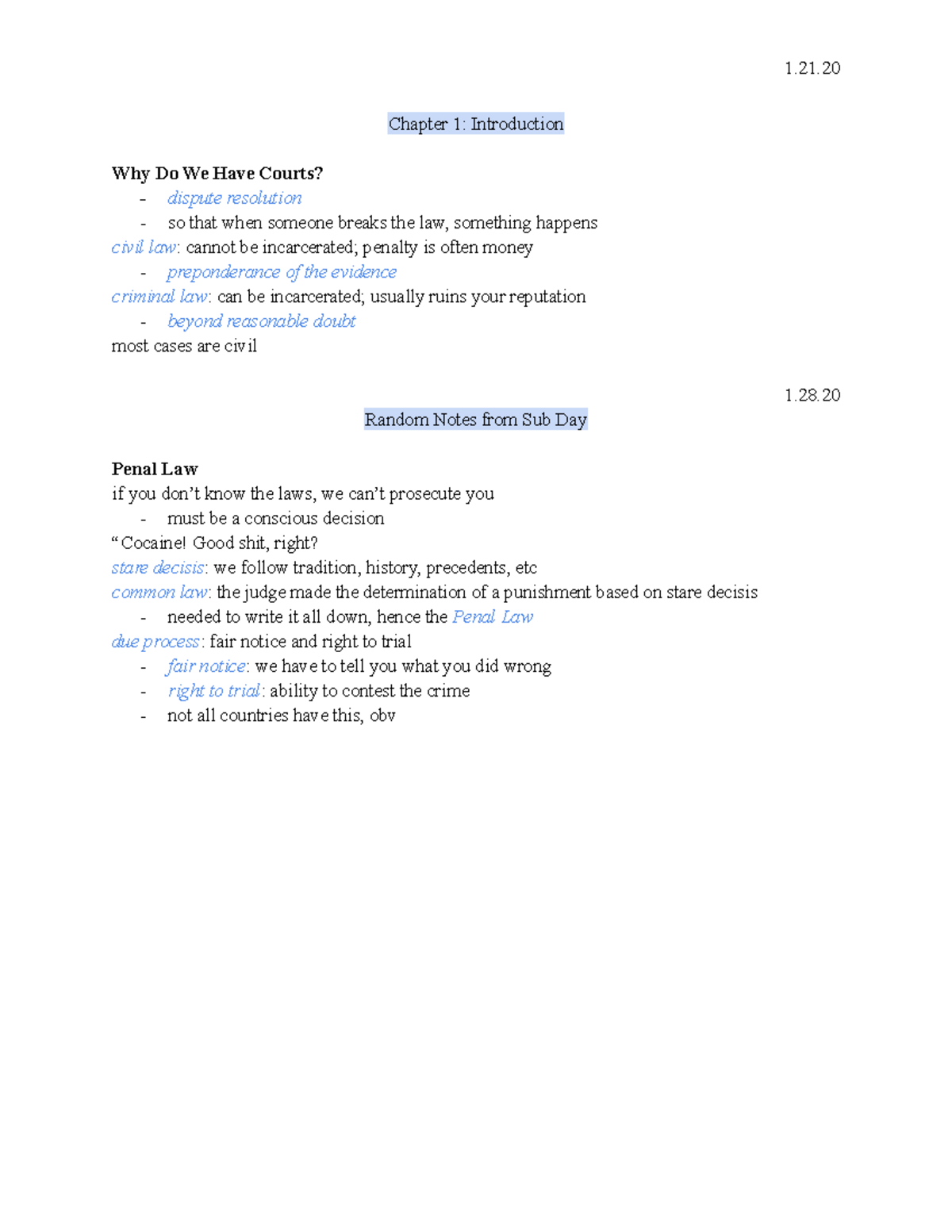 Introduction notes - 1. Chapter 1: Introduction Why Do We Have Courts ...