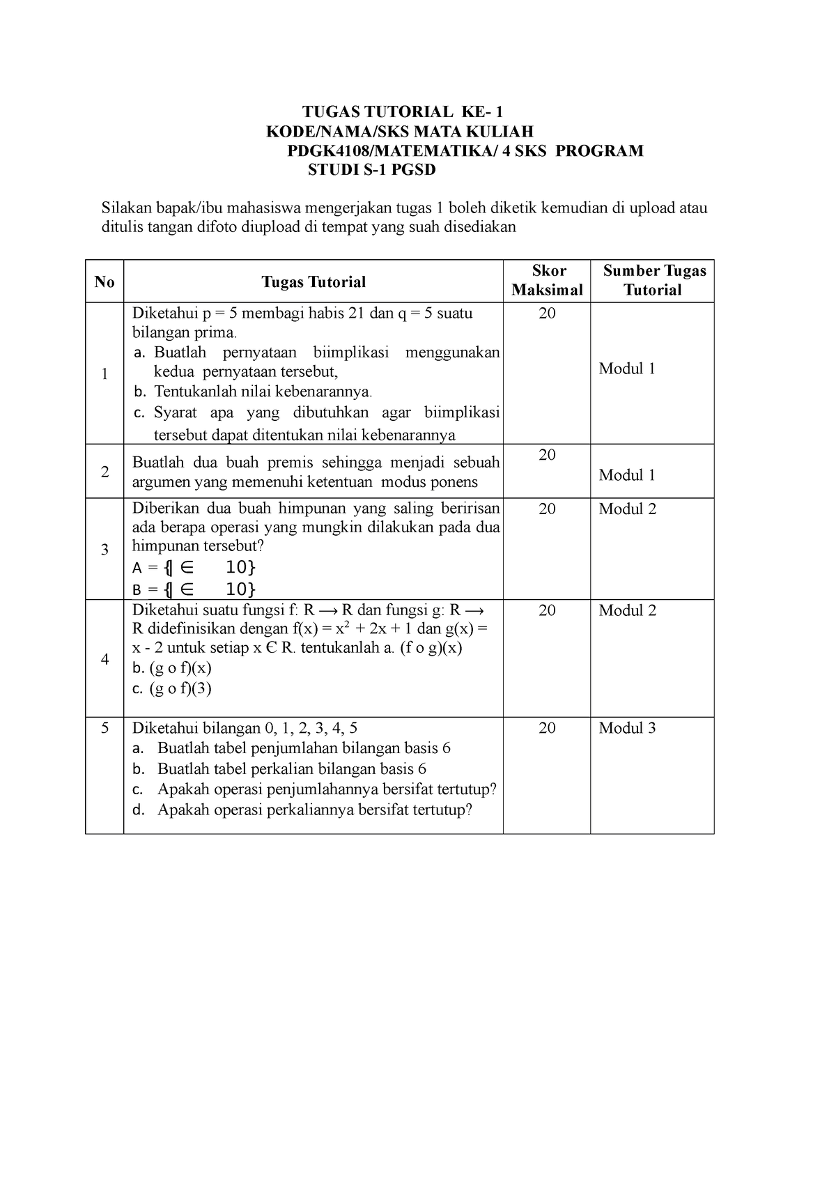 Tugas Matematika SRI Palupi - TUGAS TUTORIAL KE- 1 KODE/NAMA/SKS MATA ...