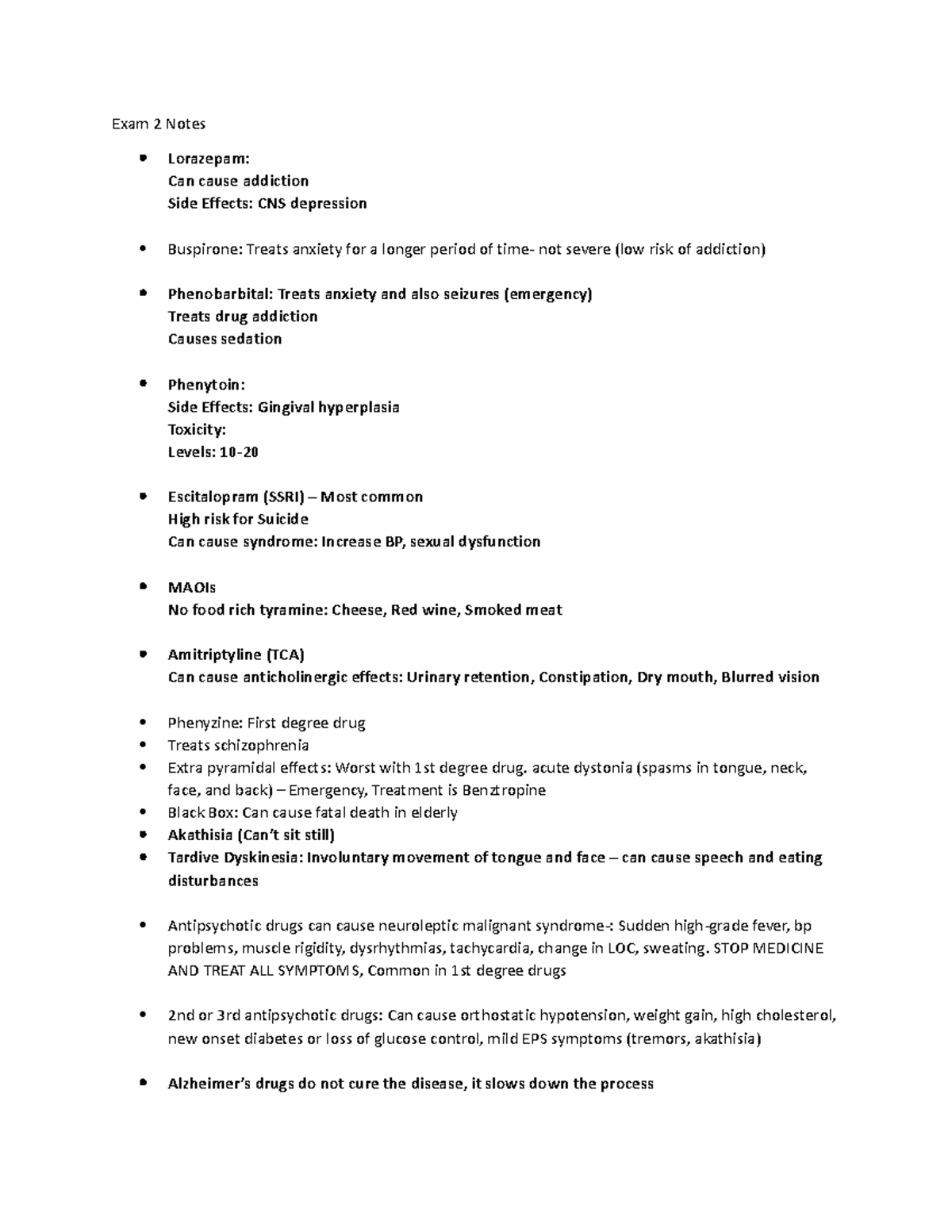 Exam 2 Notes - tdhfngfeyrdgf - Exam 2 Notes Lorazepam: Can cause ...