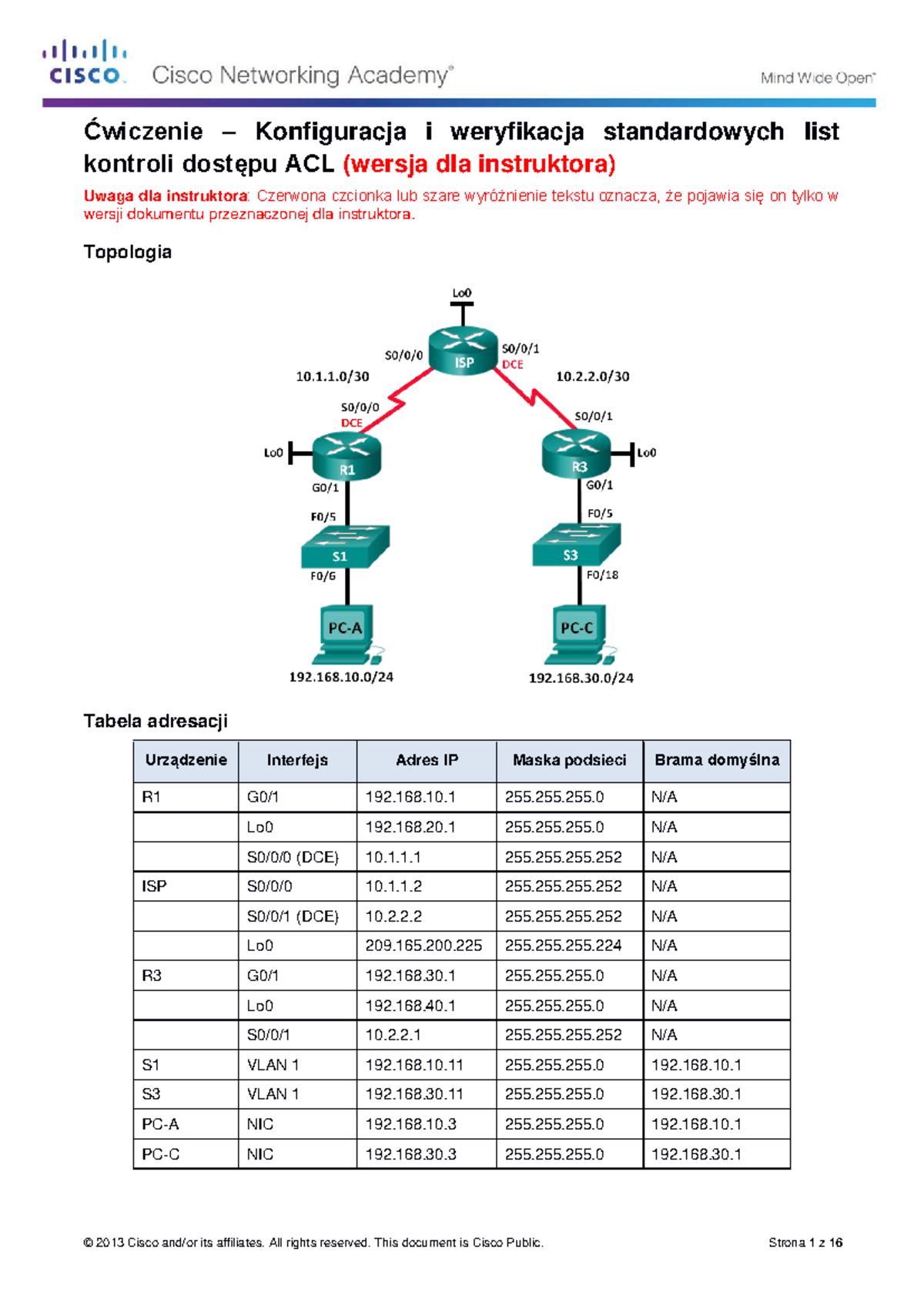9.2.2.7 Lab - Configuring and Verifying Standard ACLs - ILM - Ćwiczenie ...