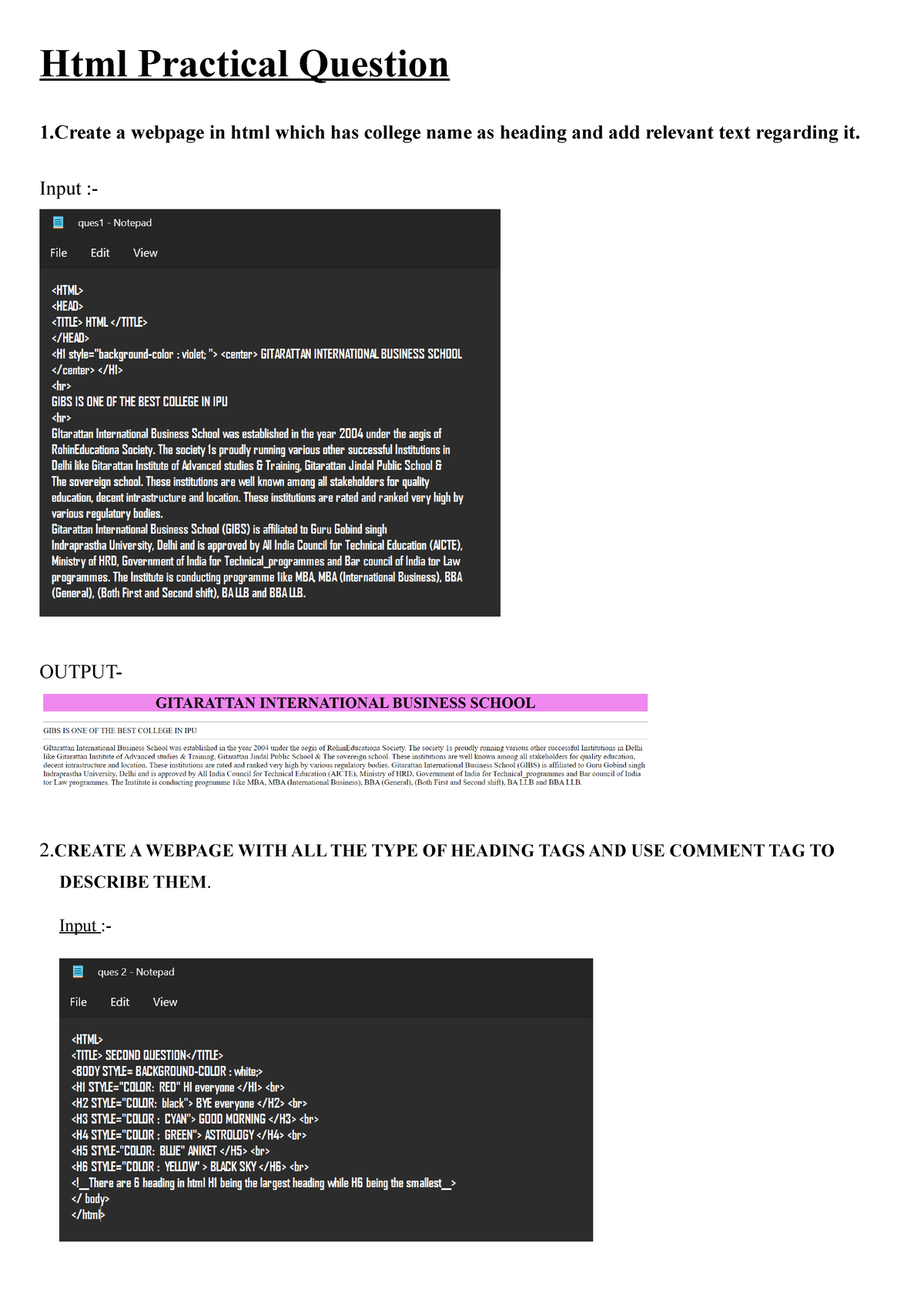 HTML PRACTICAL QUESTIONS - Html Practical Question 1 a webpage in html ...