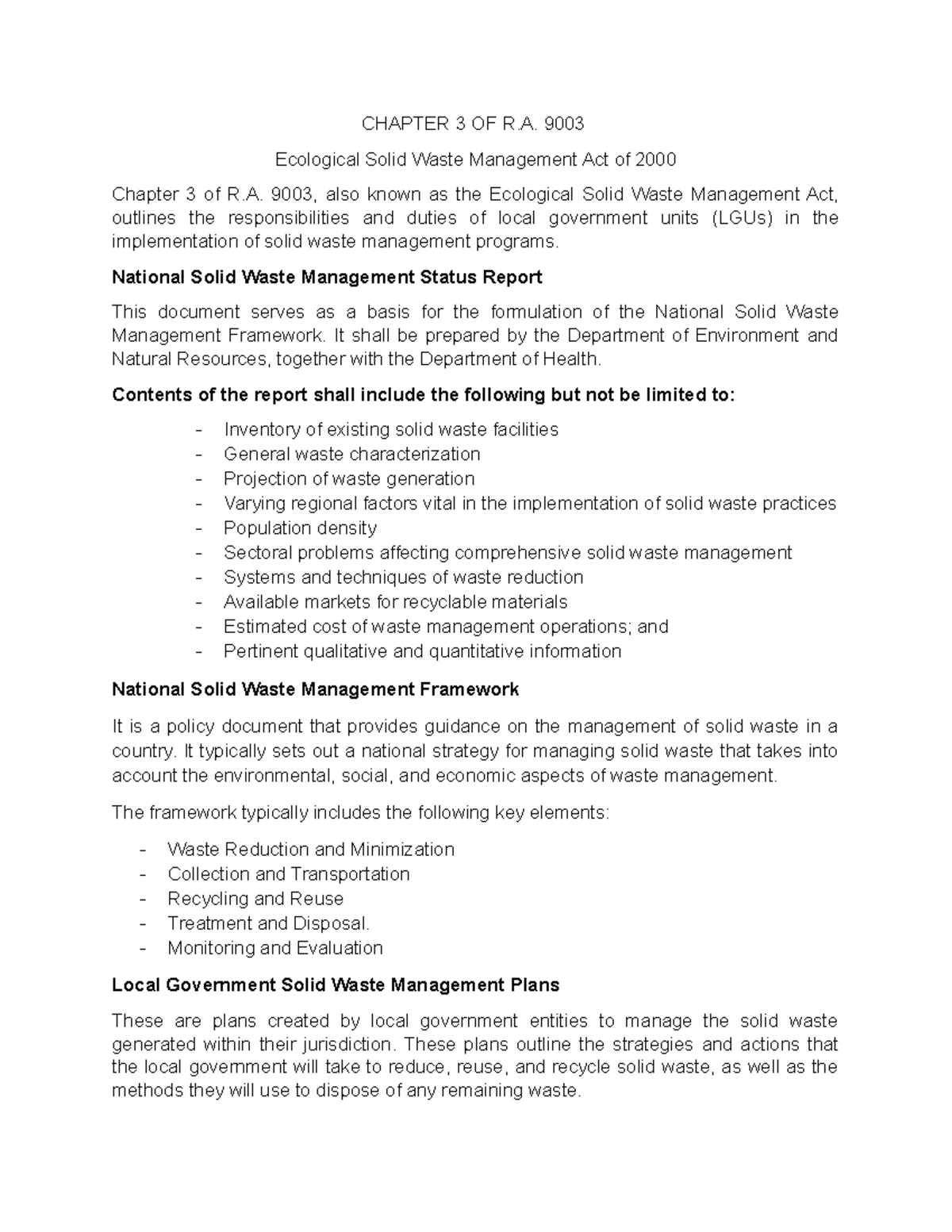 Summary of Chapter 3 Discussion notes CHAPTER 3 OF R. 9003