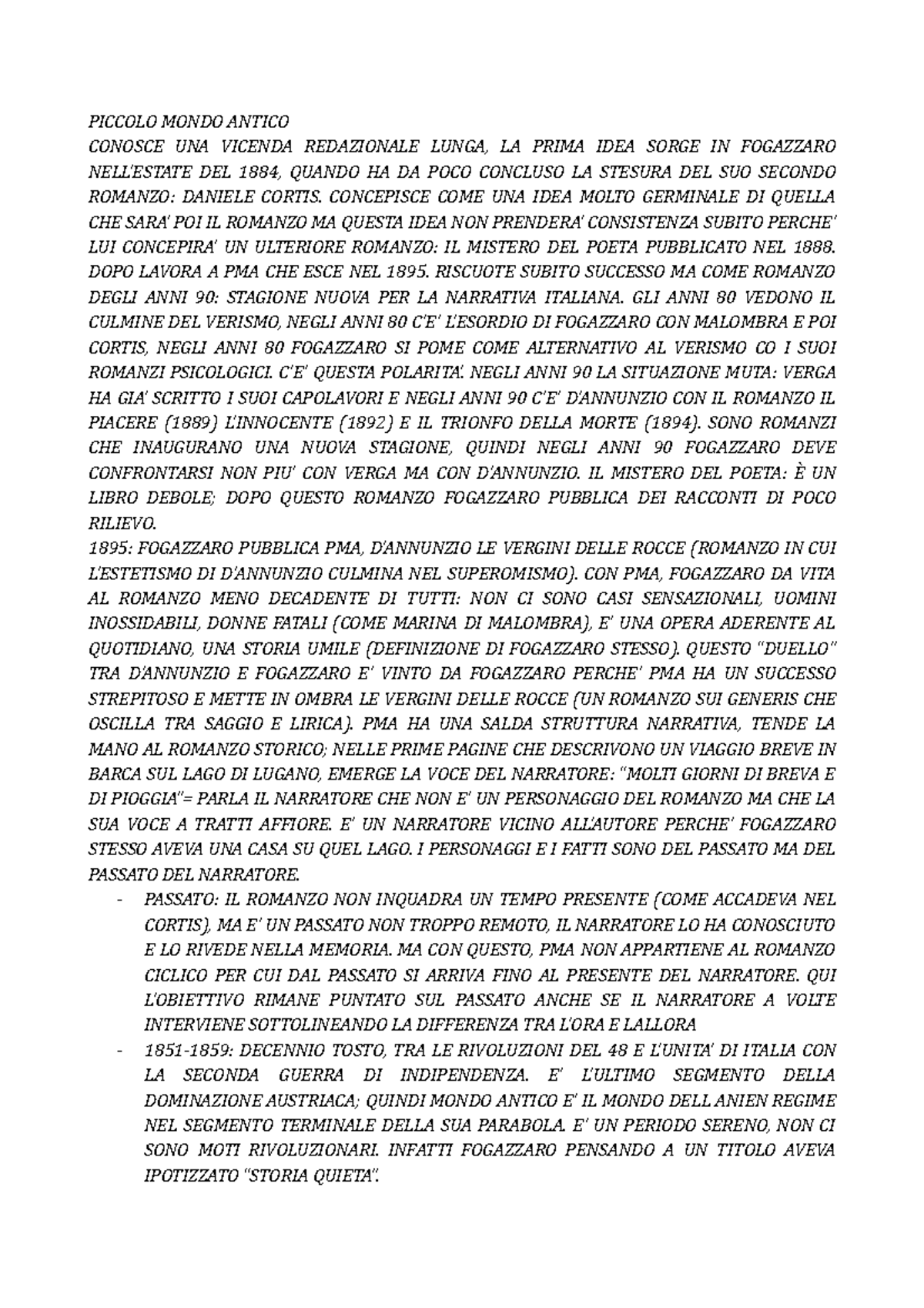 Lezioni SU Piccolo Mondo Antico PICCOLO MONDO ANTICO CONOSCE UNA