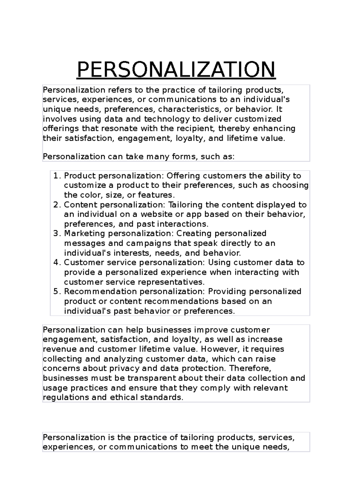 Personalization - PERSONALIZATION Personalization refers to the ...