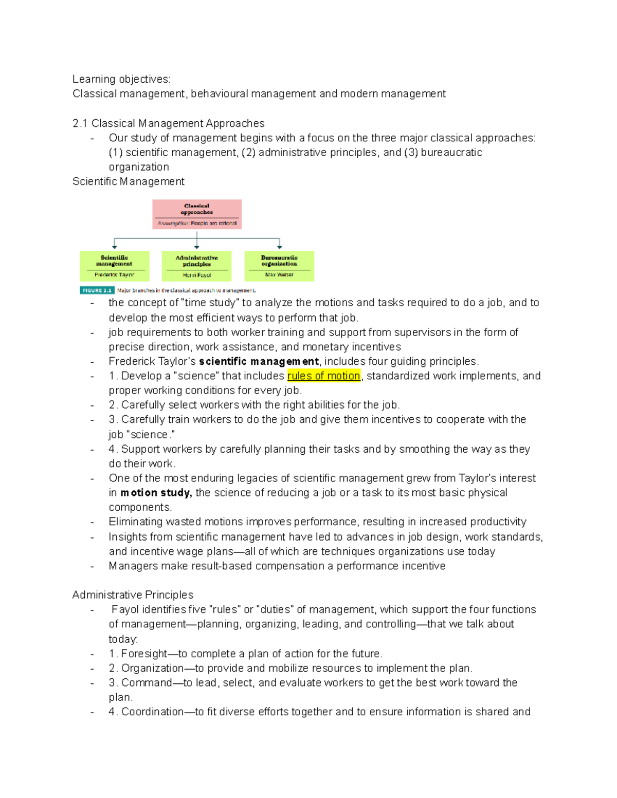 GMS 200 Chapter 2 - Learning objectives: Classical management ...