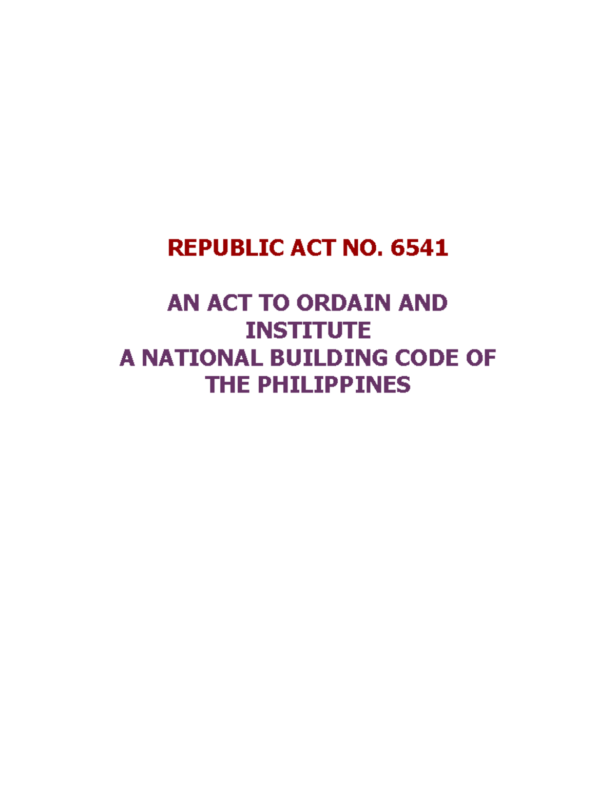 PD 1096 The National Building Code of the Philippines REPUBLIC ACT NO