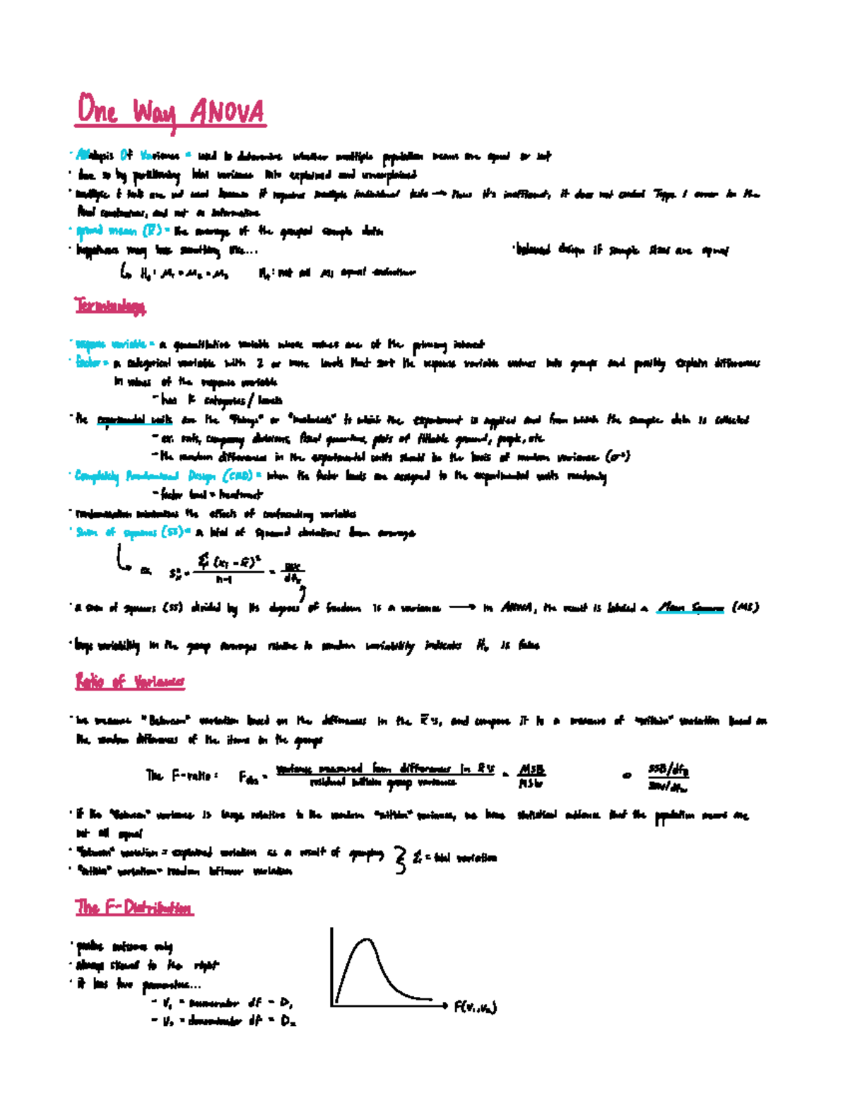 Week 9 Anova pt. 1 - One Way ANOVA NalysisOfVarience usedtodetermine ...